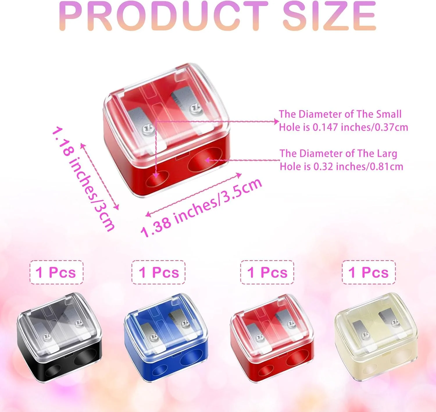 تراش آرایشی مداد، بسته 4 عددی تراش مداد آرایشی دو سوراخه برای خط لب، خط چشم و مداد ابرو، ابزار دستی آرایشی برای زنان و آرایشگران، تیغه های فولادی ضد زنگ و پوشش پلاستیکی