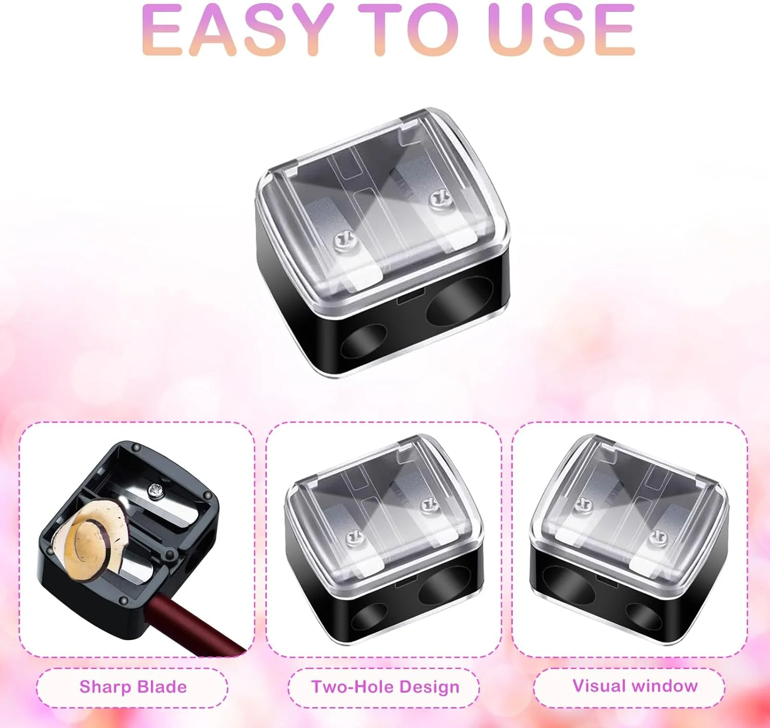 تراش آرایشی مداد، بسته 4 عددی تراش مداد آرایشی دو سوراخه برای خط لب، خط چشم و مداد ابرو، ابزار دستی آرایشی برای زنان و آرایشگران، تیغه های فولادی ضد زنگ و پوشش پلاستیکی