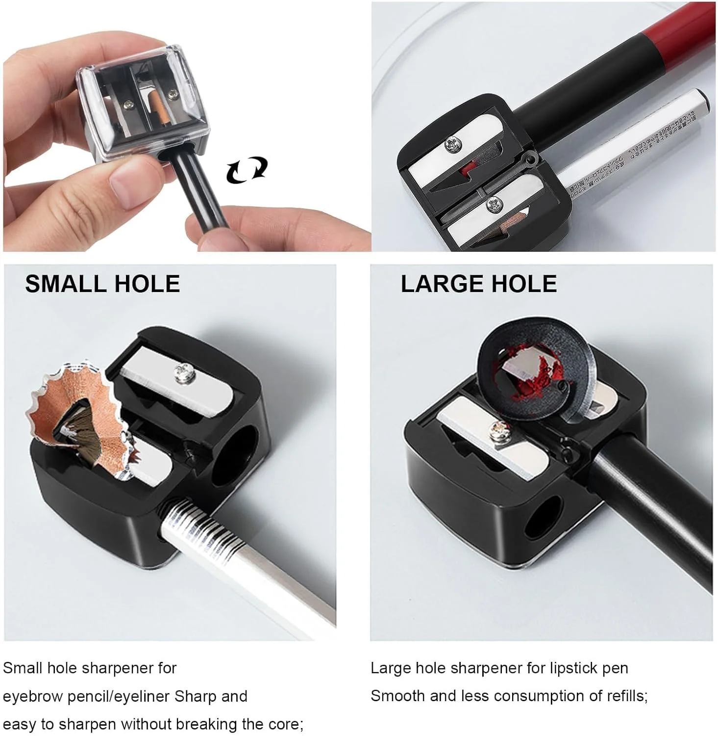 تراش آرایشی مداد، طراحی دو سوراخه، تراش لوازم آرایشی برای خط لب، خط چشم، مداد ابرو، مناسب برای مسافرت با درب، اندازه جهانی، 2 عدد تراش آرایشی مداد، طراحی دو سوراخه، تراش لوازم آرایشی برای خط لب، خط چشم، مداد ابرو، مناسب برای مسافرت با درب، اندازه جهانی، 2 عدد