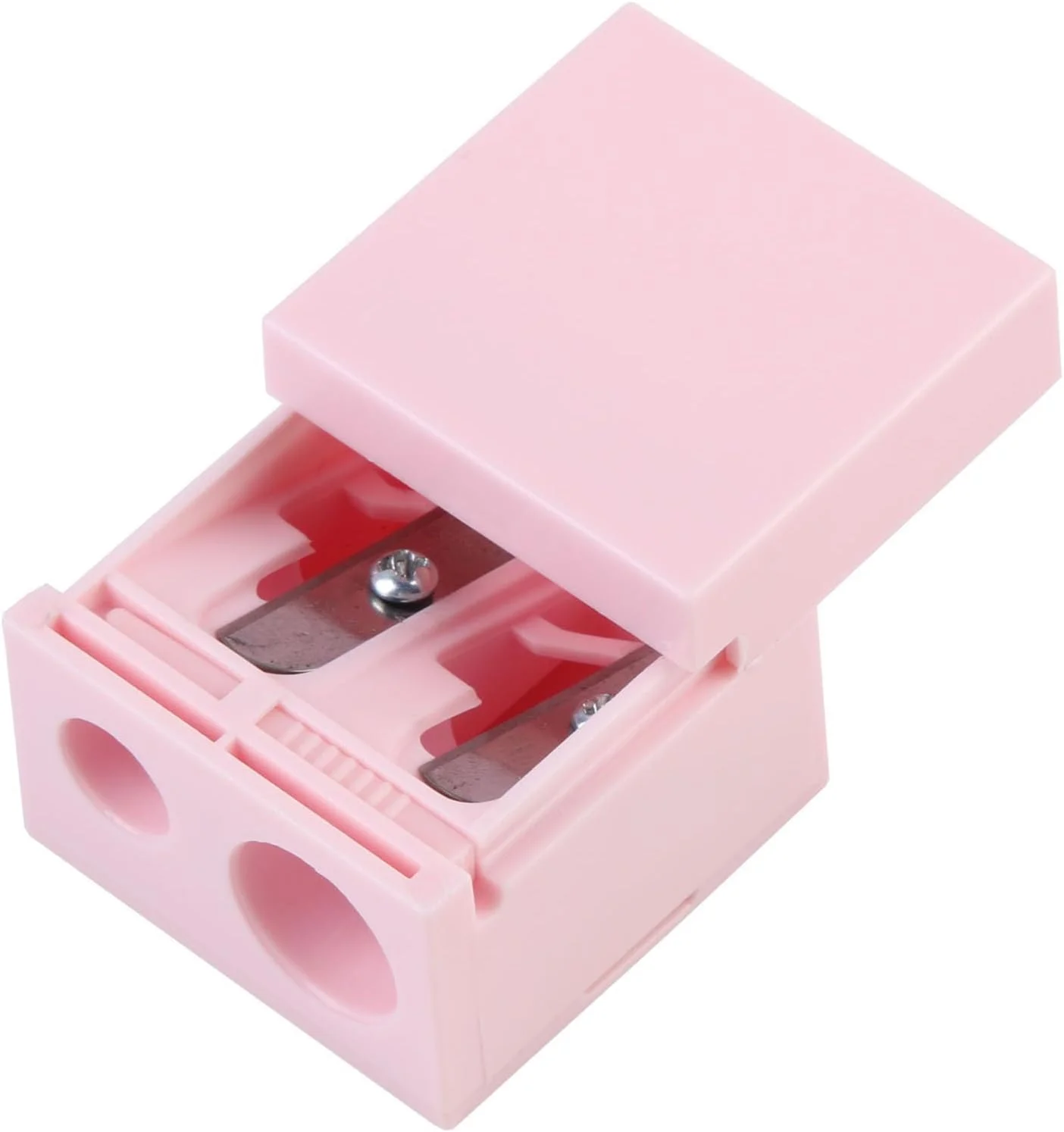 تراش لب با پوشش، تیغه استیل ضد زنگ، تراش خط چشم صورتی، دو سر، ابزار آرایش پلاستیکی مداد برای لب و چشم بزرگ و کوچک برای مداد ابرو، خط چشم، خط لب