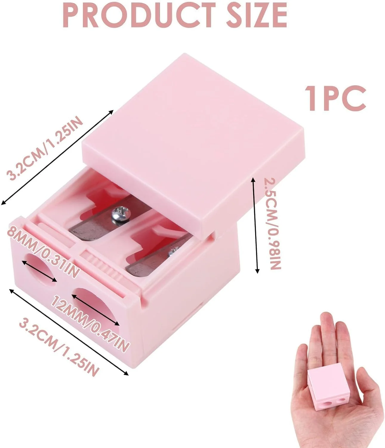 تراش لب با پوشش، تیغه استیل ضد زنگ، تراش خط چشم صورتی، دو سر، ابزار آرایش پلاستیکی مداد برای لب و چشم بزرگ و کوچک برای مداد ابرو، خط چشم، خط لب