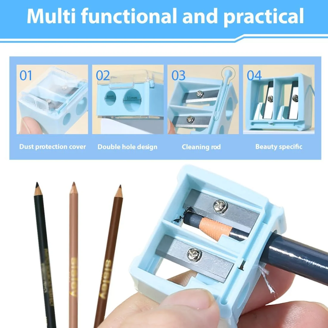 LQIOACU بسته 2 عددی تراش آرایشی، تراش لوازم آرایشی، مدادهای ضخیم و نازک، مدادهای ضخیم و نازک