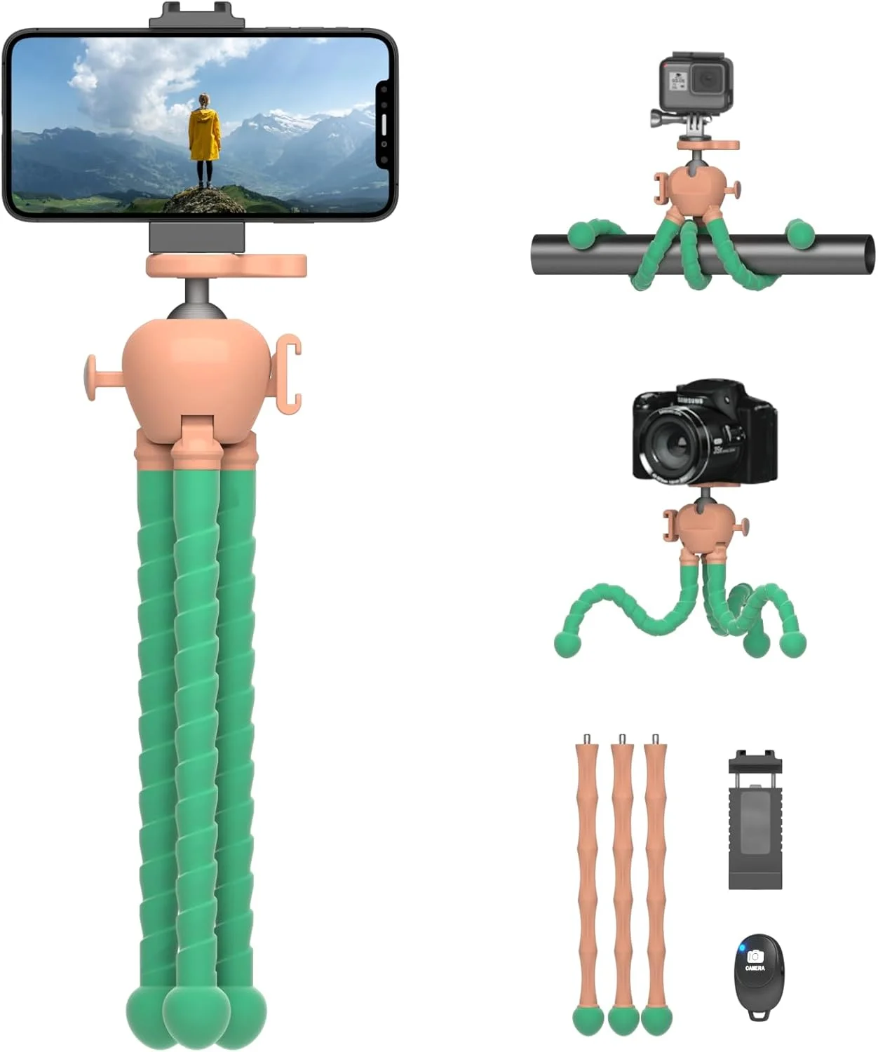 KINGJOY Mobile Phone Tripod Flexible Tripod for Camera Phone Compatible with Canon Nikon Cameras Action Camera with Phone Holder Maximum Load 11 pounds KINGJOY Mobile Phone Tripod Flexible Tripod for Camera Phone Compatible with Canon Nikon Cameras Action Camera with Phone Holder Maximum Load 11 pounds