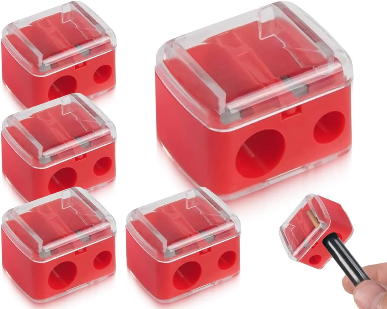 Lhbwhiz Pack of 4 Sharpeners for Eyeliner Pencils, 2 Holes Cosmetic Sharpener, Makeup Double Pencil Sharpener, Cosmetic Pencils, Portable Dual Sharpener, for Eyebrow Pencil, Lip Liner (Red)
