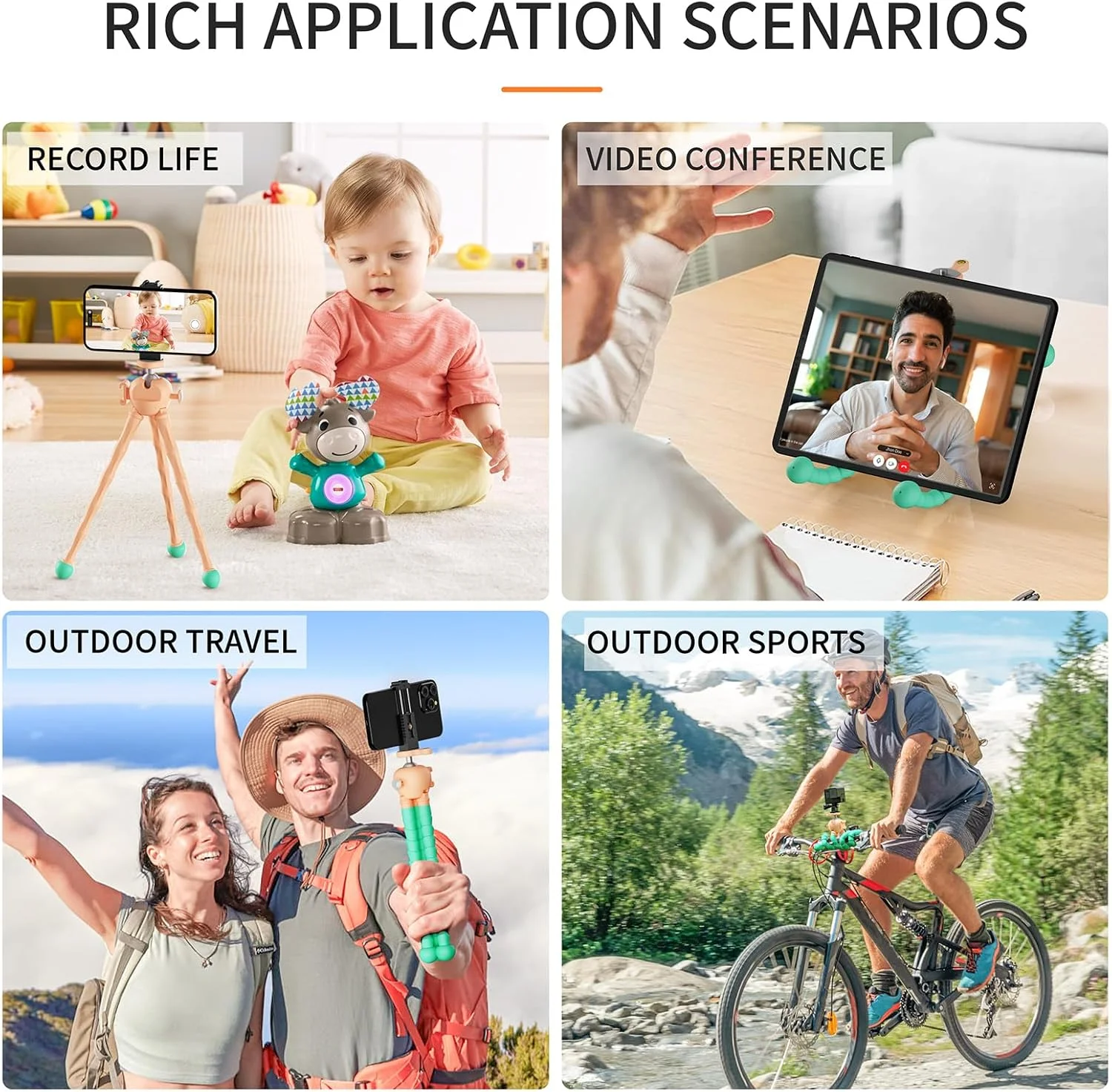 KINGJOY Mobile Phone Tripod Flexible Tripod for Camera Phone Compatible with Canon Nikon Cameras Action Camera with Phone Holder Maximum Load 11 pounds