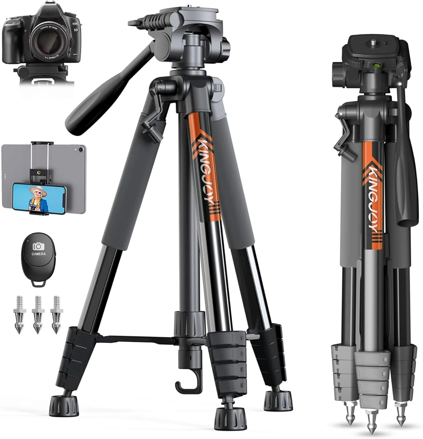 KINGJOY 75" Camera Tripod for Canon Nikon Dslr Lightweight Aluminum Camera Stand with Carry Bag Universal Phone Mount and Wireless Remote Max Load 11Lb Black KINGJOY 75" Camera Tripod for Canon Nikon Dslr Lightweight Aluminum Camera Stand with Carry Bag Universal Phone Mount and Wireless Remote Max Load 11Lb Black