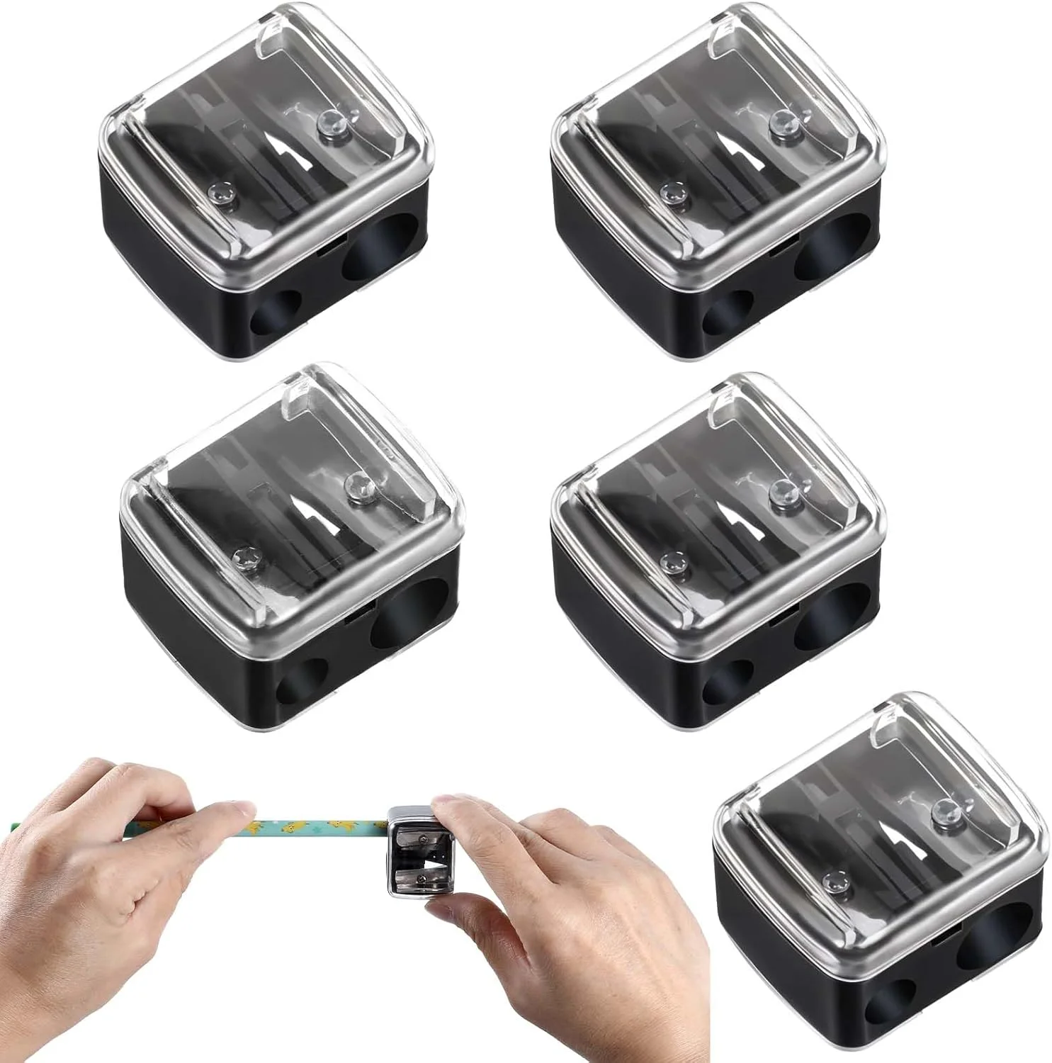 مجموعه 5 عددی تراش آرایشی JJUNW، تراش پلاستیکی مداد لب، تراش کوچک مداد چشم، تراش دستی لوازم آرایشی برای مدادهای خط چشم و لب (مشکی)