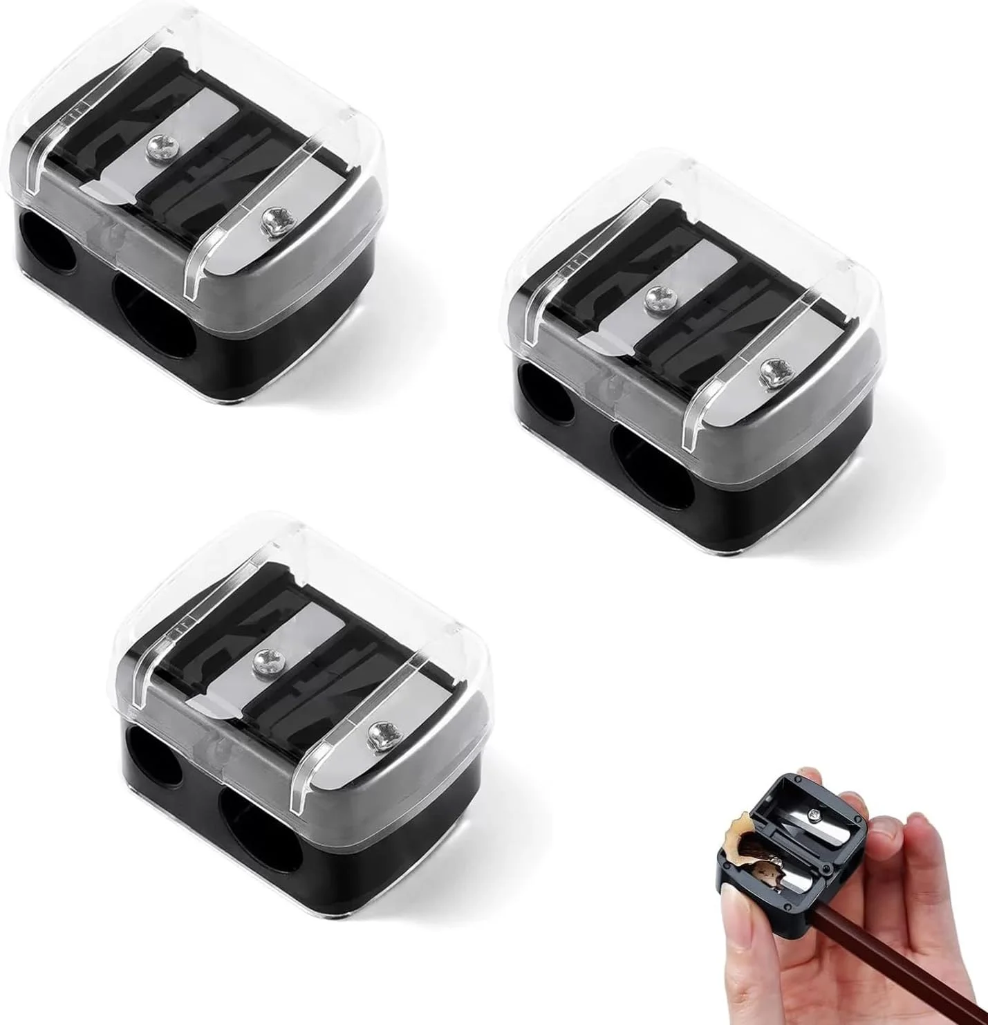 لونوینر بسته 3 عددی تراش آرایشی، مناسب برای استفاده روزانه، لوازم جانبی آرایشی، تراش برای مدادهای آرایشی، مشکی