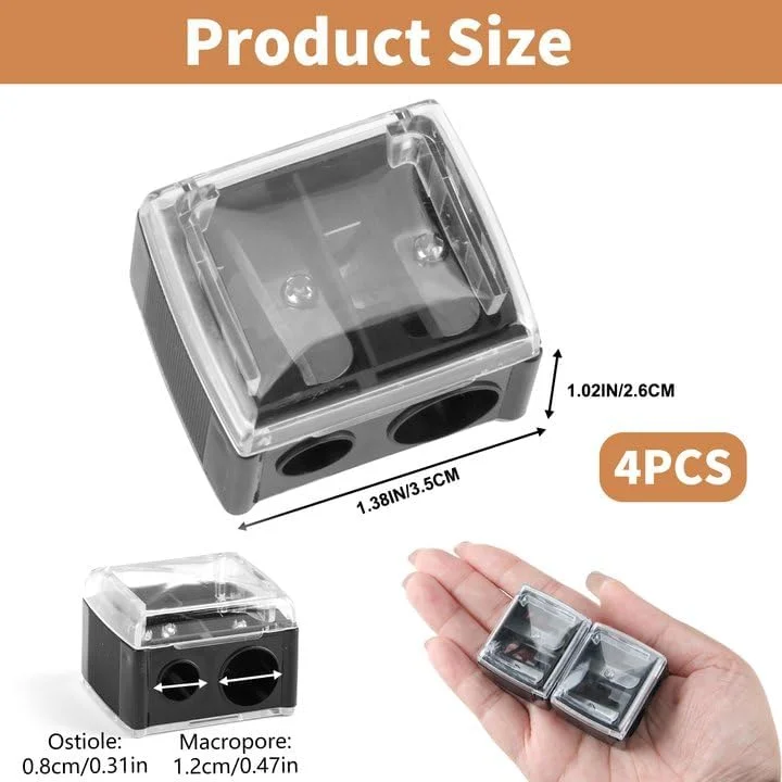 Lotbun Set of 4 Makeup Sharpener, Sharpener for Kajal Pencils, Cosmetic Pencil Sharpener, Lip Liner Eyeliner Pen Tool Make Up Double Sharpener