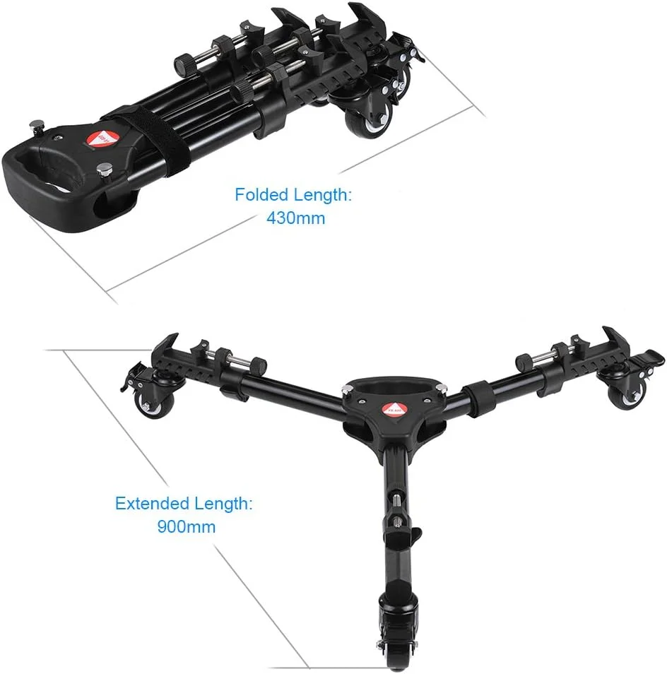 RGBS Photography Professional Heavy Duty Universal Folding Tripod Dolly with Rubber Wheels and Adjustable Leg Mounts for Canon Nikon Sony DSLR Cameras Camcorder Photo Video Lighting Max. Load 20kg