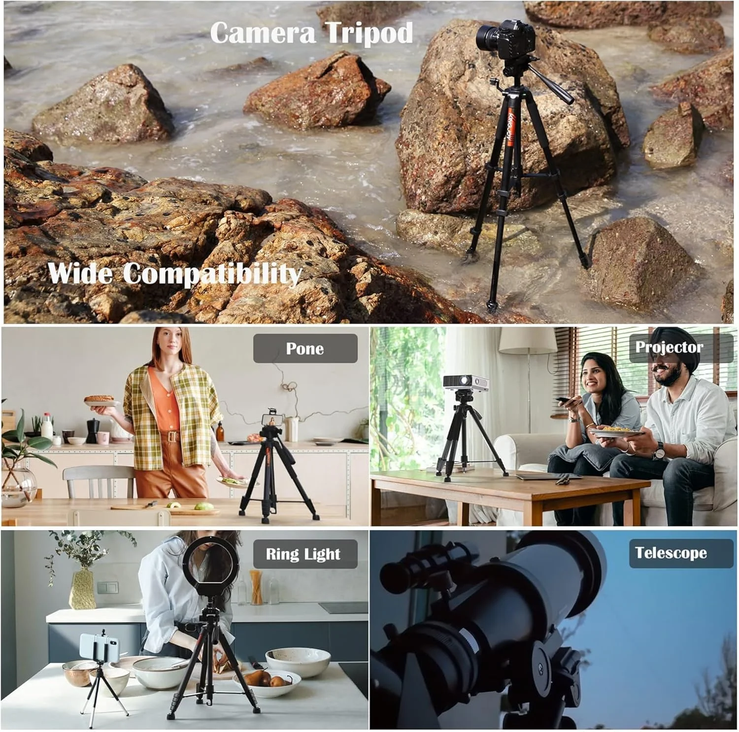 KINGJOY 75" Camera Tripod for Canon Nikon Dslr Lightweight Aluminum Camera Stand with Carry Bag Universal Phone Mount and Wireless Remote Max Load 11Lb Black KINGJOY 75" Camera Tripod for Canon Nikon Dslr Lightweight Aluminum Camera Stand with Carry Bag Universal Phone Mount and Wireless Remote Max Load 11Lb Black