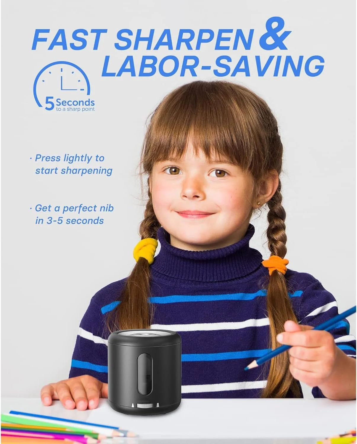 Joyzzz Electric Pencil Sharpener, Lightweight USB Rechargeable Pencil Sharpener with Safety Design, Portable Pencil Sharpener, 3s Fast Sharpen, Suitable for 6-8mm Colored Pencils (Pink)