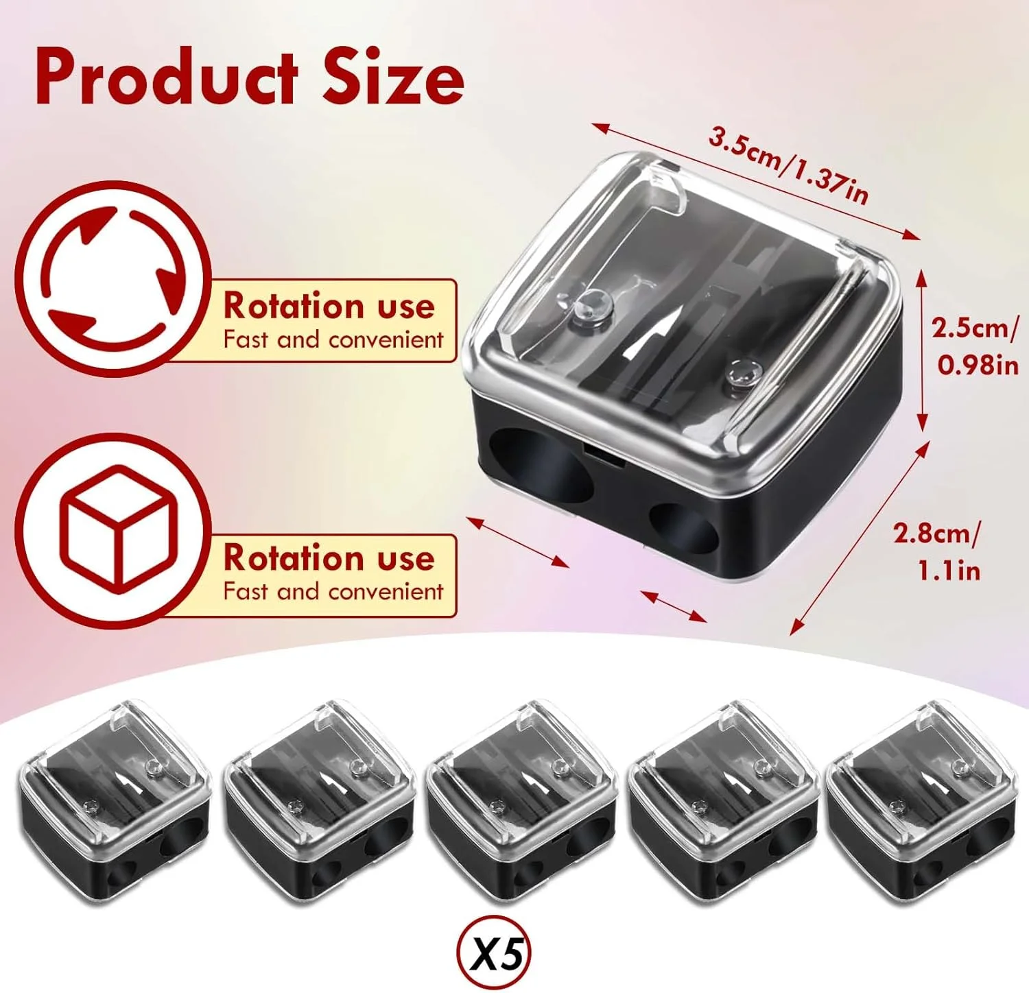 مجموعه 5 عددی تراش آرایشی JJUNW، تراش پلاستیکی مداد لب، تراش کوچک مداد چشم، تراش دستی لوازم آرایشی برای مدادهای خط چشم و لب (مشکی)