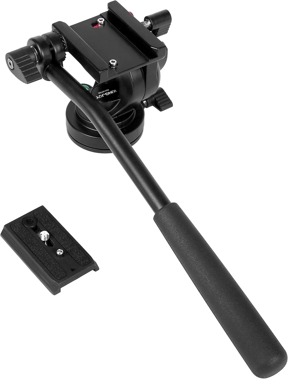 تک پایه سه پایه KINGJOY سری MP، 4 قسمتی با قفل چرخشی، پایه های تلسکوپی به همراه هد سیال و پایه نگهدارنده سه تایی تاشو، جمع و جور، مشکی (MP3008+KH-6750)