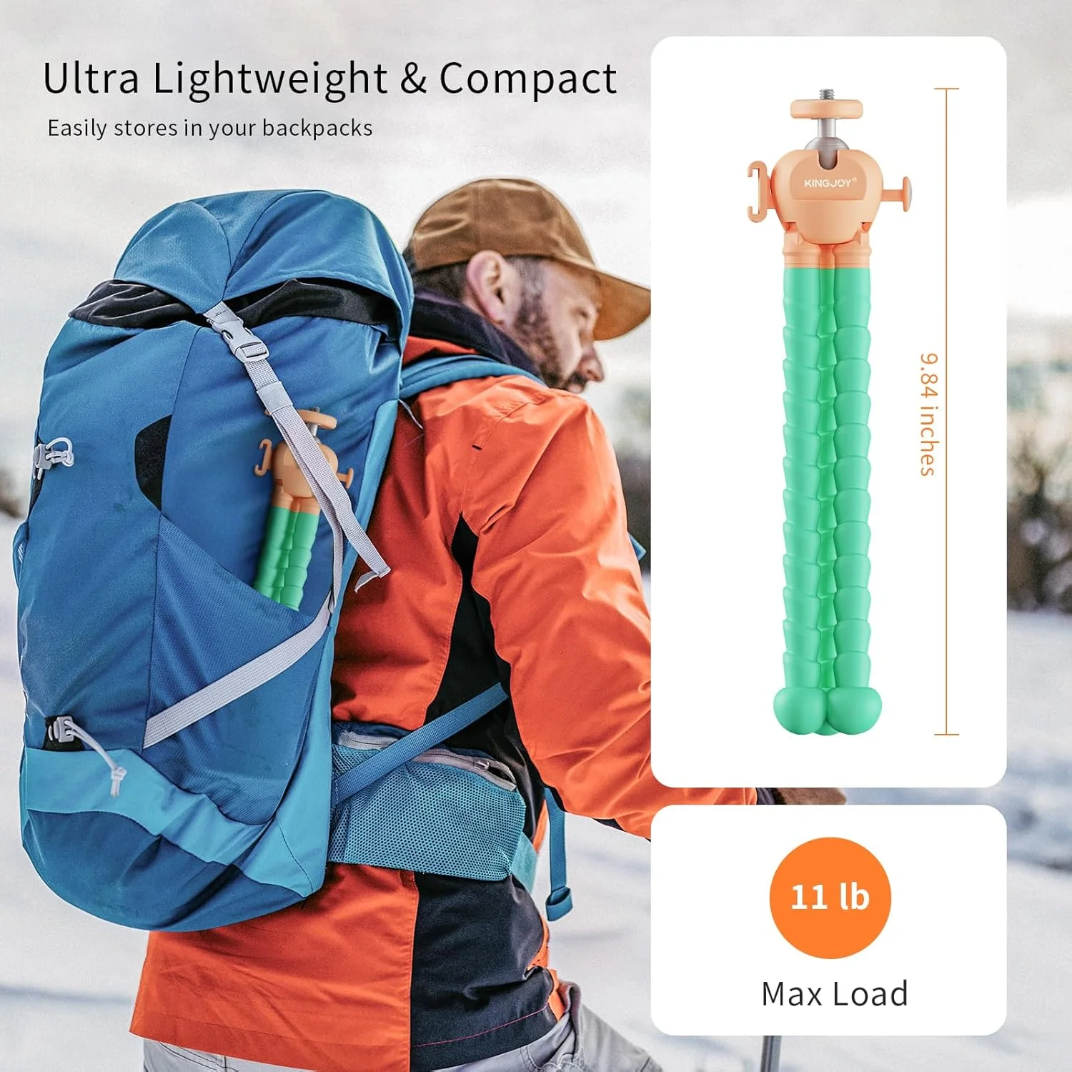 KINGJOY Mobile Phone Tripod Flexible Tripod for Camera Phone Compatible with Canon Nikon Cameras Action Camera with Phone Holder Maximum Load 11 pounds