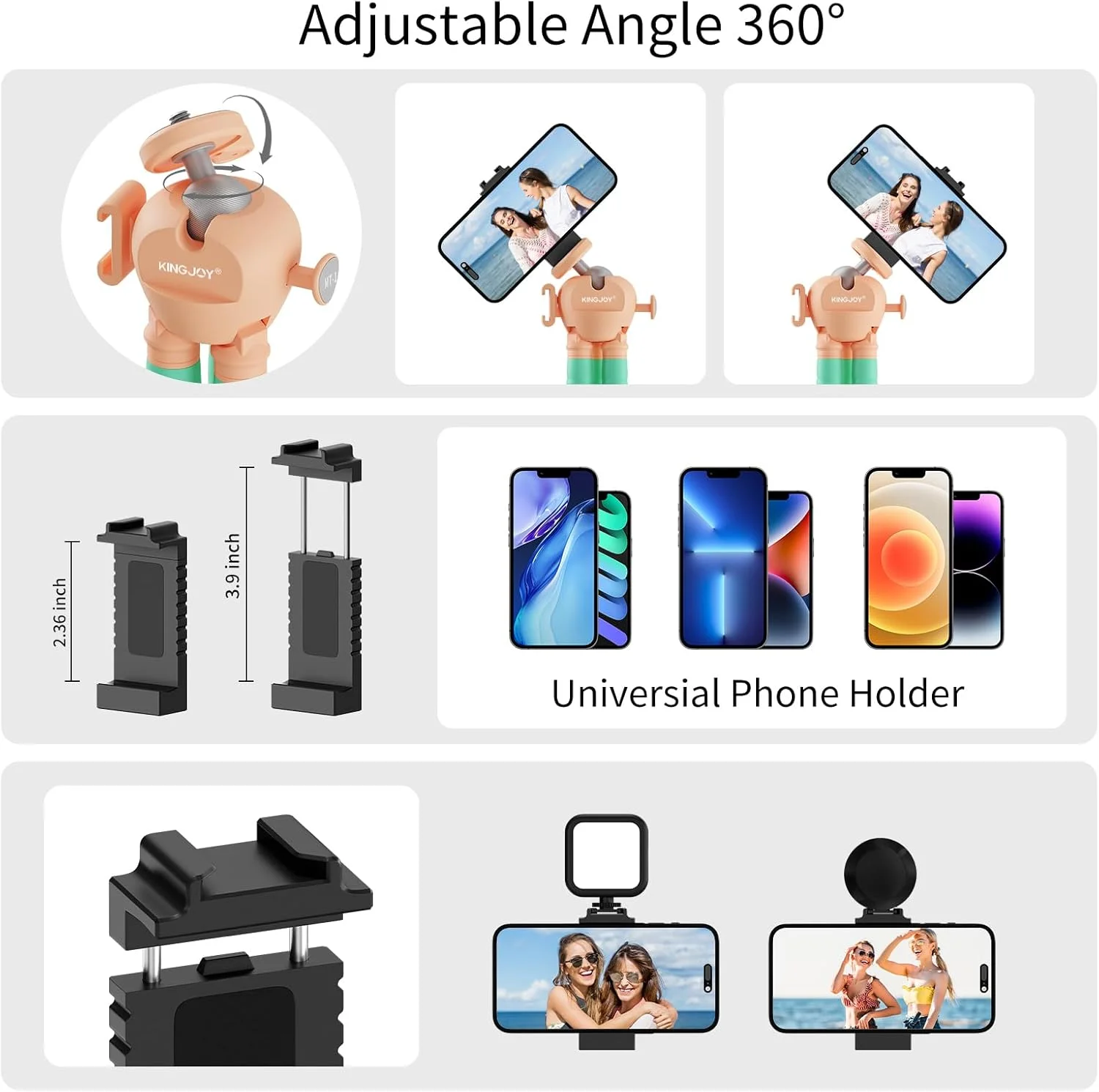 KINGJOY Mobile Phone Tripod Flexible Tripod for Camera Phone Compatible with Canon Nikon Cameras Action Camera with Phone Holder Maximum Load 11 pounds