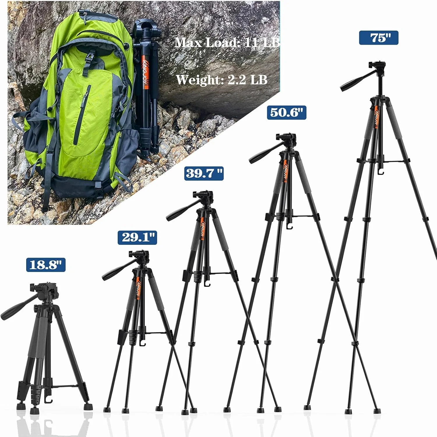 KINGJOY 75" Camera Tripod for Canon Nikon Dslr Lightweight Aluminum Camera Stand with Carry Bag Universal Phone Mount and Wireless Remote Max Load 11Lb Black KINGJOY 75" Camera Tripod for Canon Nikon Dslr Lightweight Aluminum Camera Stand with Carry Bag Universal Phone Mount and Wireless Remote Max Load 11Lb Black