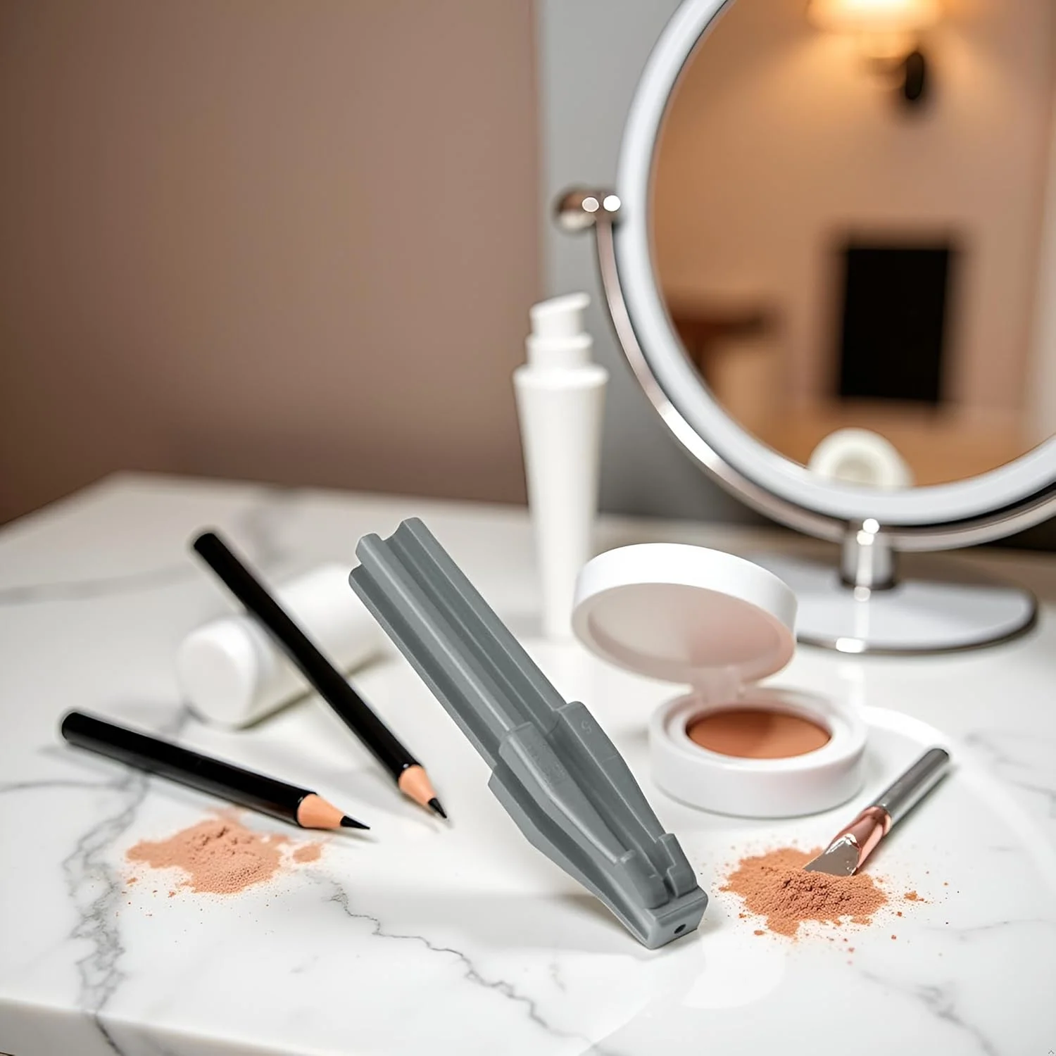 تراش ابرو خاکستری Jowxsx مدل 3 در 1، تراش مداد چشم، ابزار کمکی تراش ابرو طرح منقار اردکی برای مداد ابروهای ضد آب و کنده‌شدنی مناسب مبتدیان و حرفه‌ای‌ها، رنگ ابرو