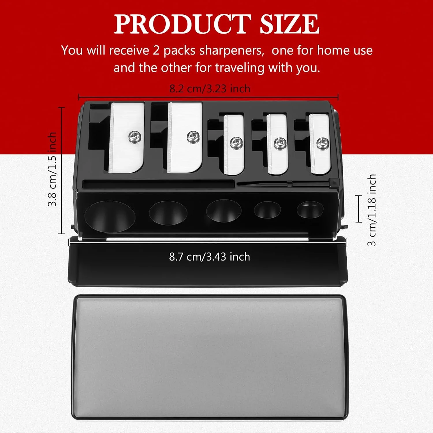 تراش آرایشی دستی مداد با نوک بلند Honoson، دارای 5 سوراخ و درب پلاستیکی، مناسب برای مدادهای آرایشی، خط چشم و نجاری، 2 عدد تراش آرایشی دستی مداد با نوک بلند Honoson، دارای 5 سوراخ و درب پلاستیکی، مناسب برای مدادهای آرایشی، خط چشم و نجاری، 2 عدد