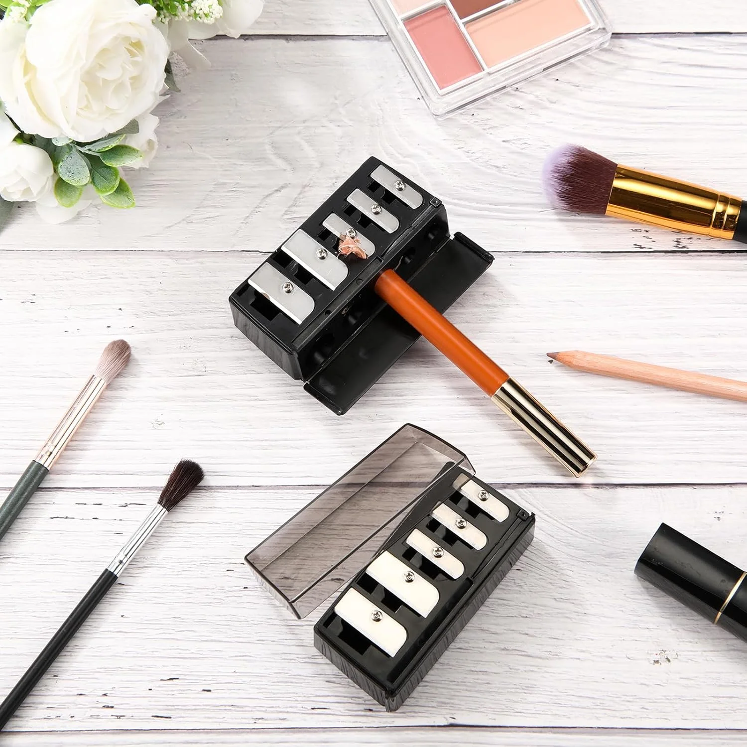 تراش آرایشی دستی مداد با نوک بلند Honoson، دارای 5 سوراخ و درب پلاستیکی، مناسب برای مدادهای آرایشی، خط چشم و نجاری، 2 عدد تراش آرایشی دستی مداد با نوک بلند Honoson، دارای 5 سوراخ و درب پلاستیکی، مناسب برای مدادهای آرایشی، خط چشم و نجاری، 2 عدد