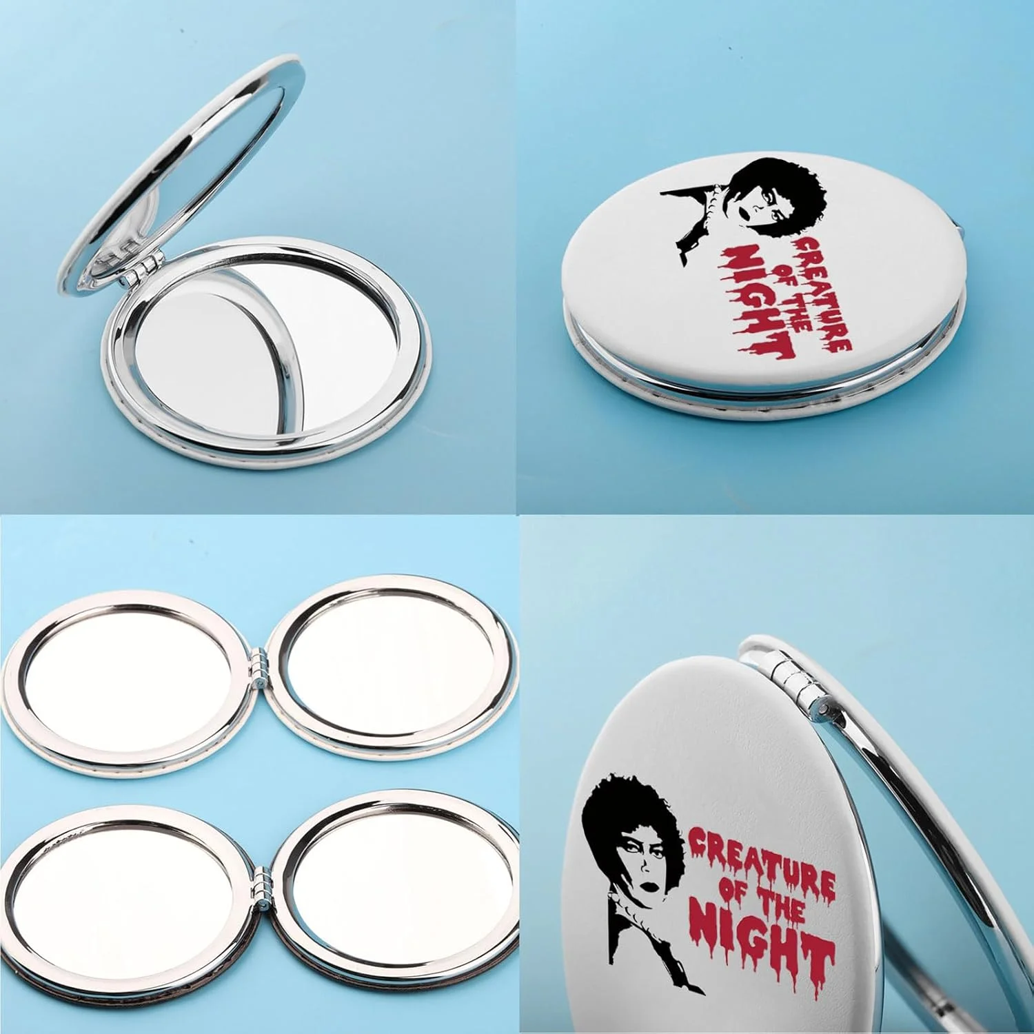 آینه آرایشی AATOP Rocky Horror، هدیه ای برای طرفداران فیلم موزیکال، آینه مسافرتی جیبی با تم فیلم ترسناک (آینه شب 1uk)