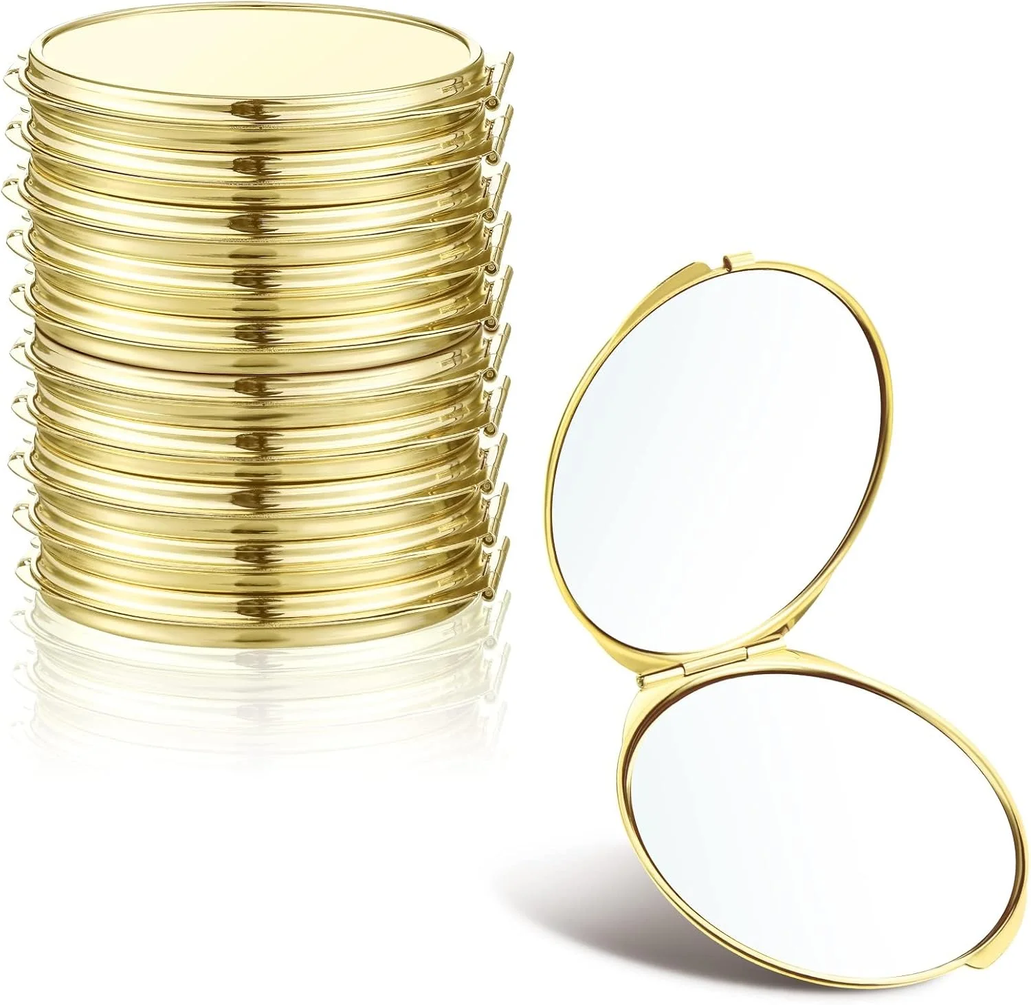 آینه آرایشی تاشو دو طرفه کوچک، بسته 8 عددی، بزرگنمایی 1X 2X، مناسب سفر، جیبی، گرد، طلایی، هدیه برای زنان و دختران
