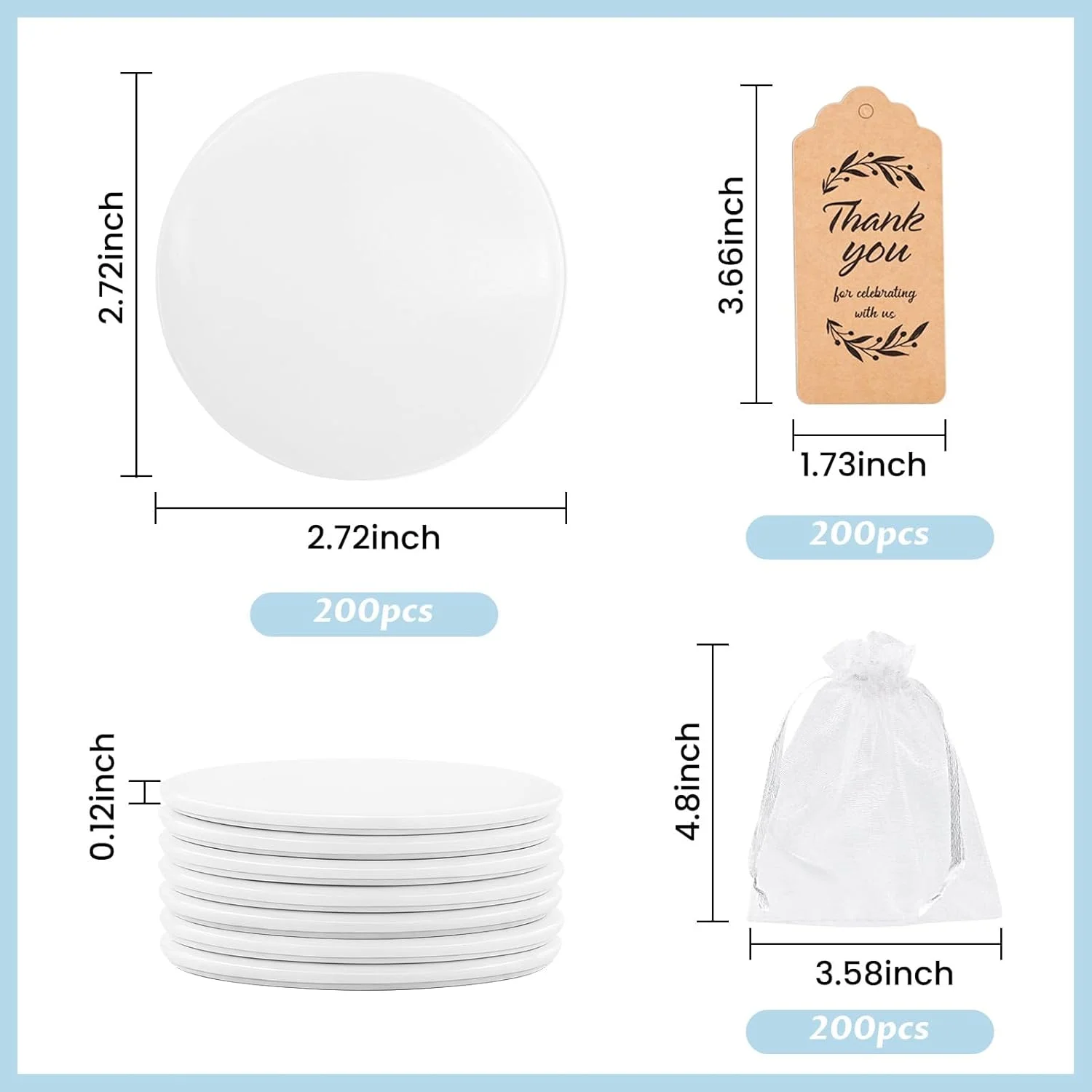 آینه آرایشی جیبی فشرده سفید عمده 200 عددی، آینه مسافرتی قابل حمل گرد برای کیف پول، هدیه ای عالی، آینه جیبی کوچک قدیمی با تگ و کیسه ارگانزا برای استفاده روزانه بانوان در سفر