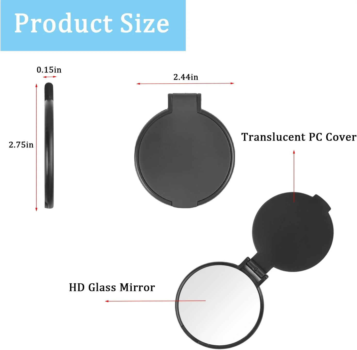بسته 50 عددی آینه آرایشی کوچک گرد، آینه های جیبی تاشو کوچک قابل حمل برای کیف پول، استفاده روزانه بانوان (6 رنگ)