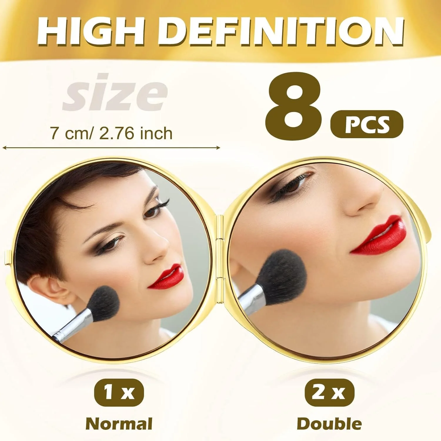 آینه آرایشی تاشو دو طرفه کوچک، بسته 8 عددی، بزرگنمایی 1X 2X، مناسب سفر، جیبی، گرد، طلایی، هدیه برای زنان و دختران آینه آرایشی تاشو دو طرفه کوچک، بسته 8 عددی، بزرگنمایی 1X 2X، مناسب سفر، جیبی، گرد، طلایی، هدیه برای زنان و دختران