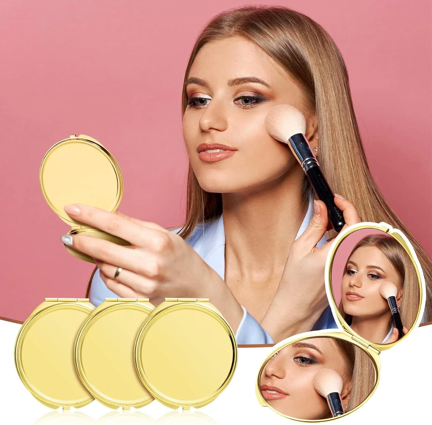 آینه آرایشی تاشو دو طرفه کوچک، بسته 8 عددی، بزرگنمایی 1X 2X، مناسب سفر، جیبی، گرد، طلایی، هدیه برای زنان و دختران آینه آرایشی تاشو دو طرفه کوچک، بسته 8 عددی، بزرگنمایی 1X 2X، مناسب سفر، جیبی، گرد، طلایی، هدیه برای زنان و دختران