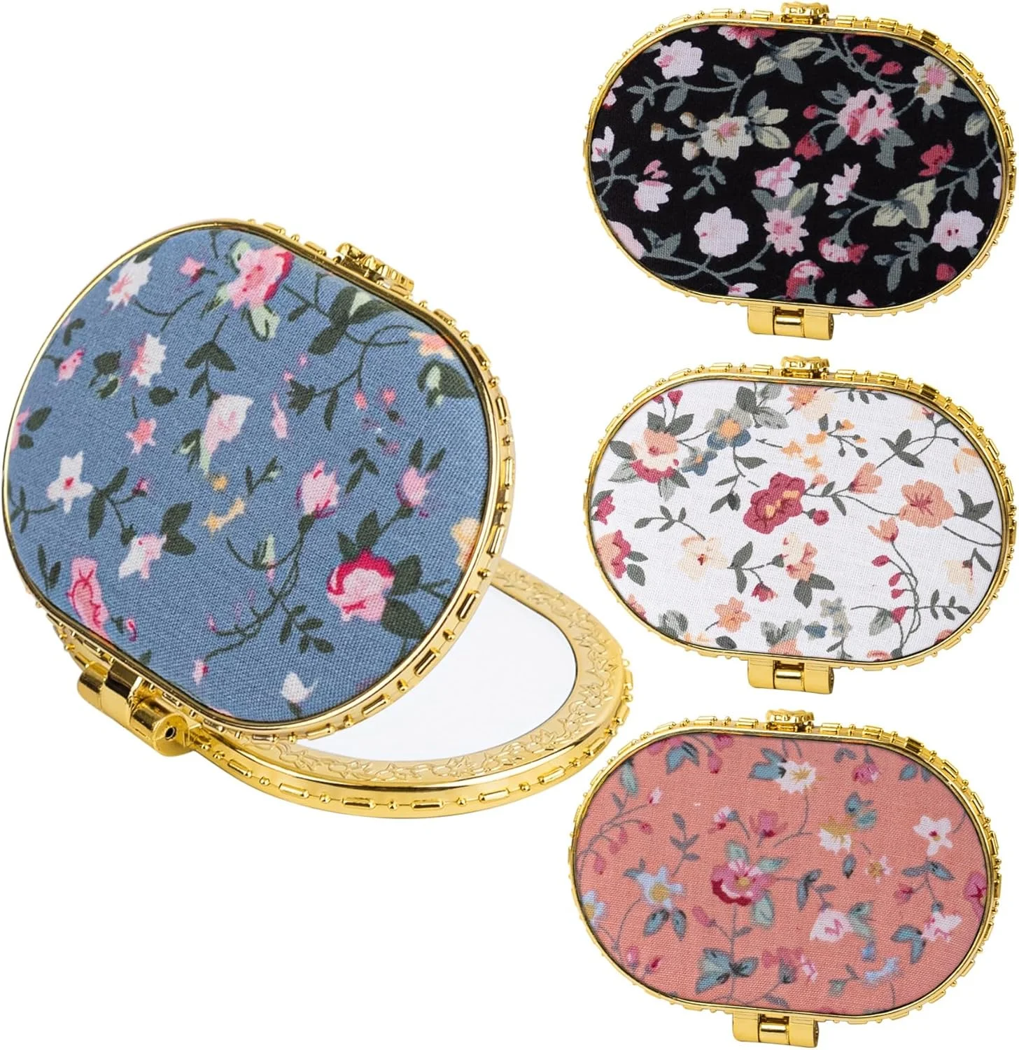 AUEAR, 4 Pack Flower Small Compact Mirror Vintage Makeup Floral Pocket Mirror for Beauty Oval