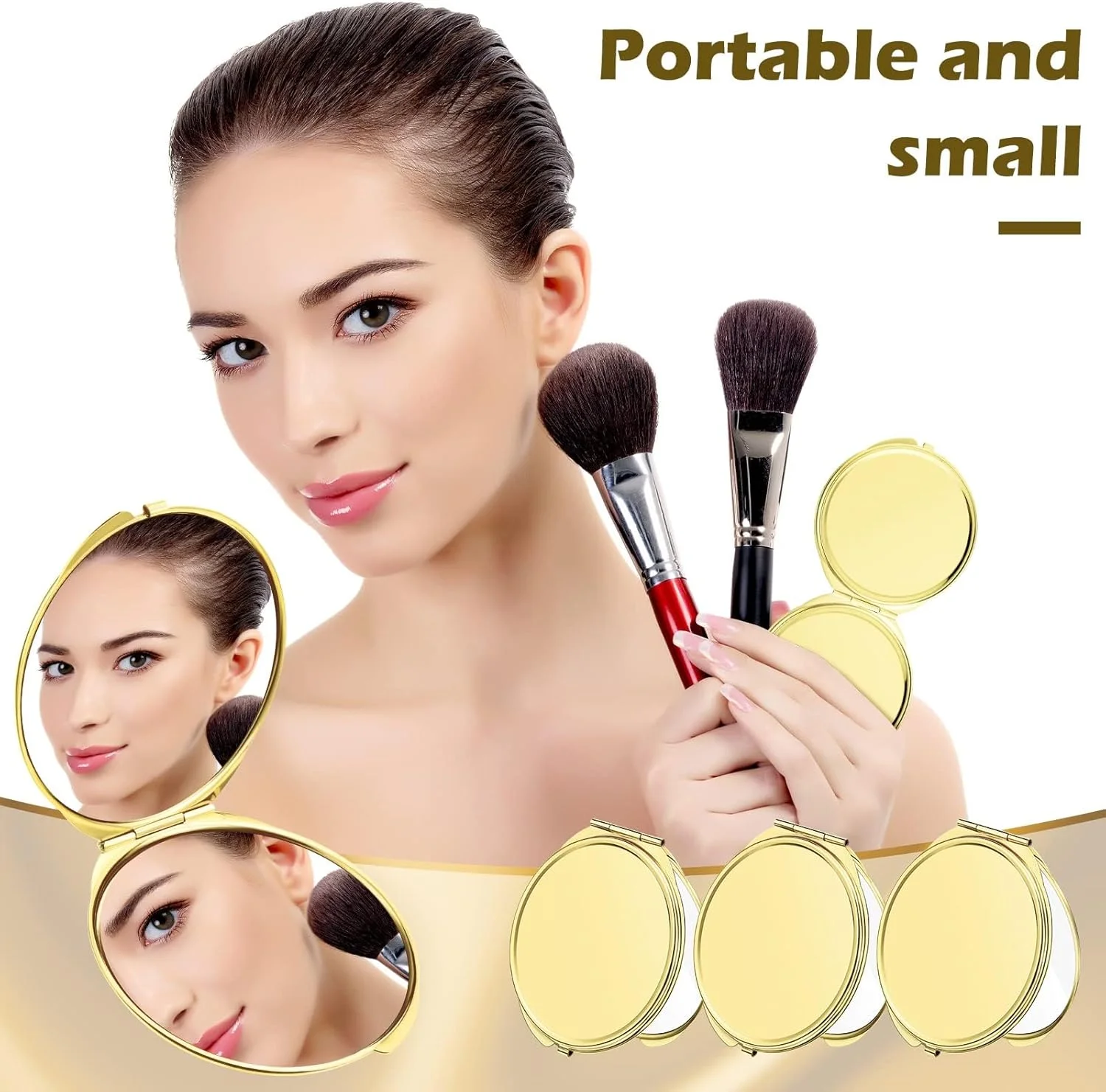 آینه آرایشی تاشو دو طرفه کوچک، بسته 8 عددی، بزرگنمایی 1X 2X، مناسب سفر، جیبی، گرد، طلایی، هدیه برای زنان و دختران آینه آرایشی تاشو دو طرفه کوچک، بسته 8 عددی، بزرگنمایی 1X 2X، مناسب سفر، جیبی، گرد، طلایی، هدیه برای زنان و دختران