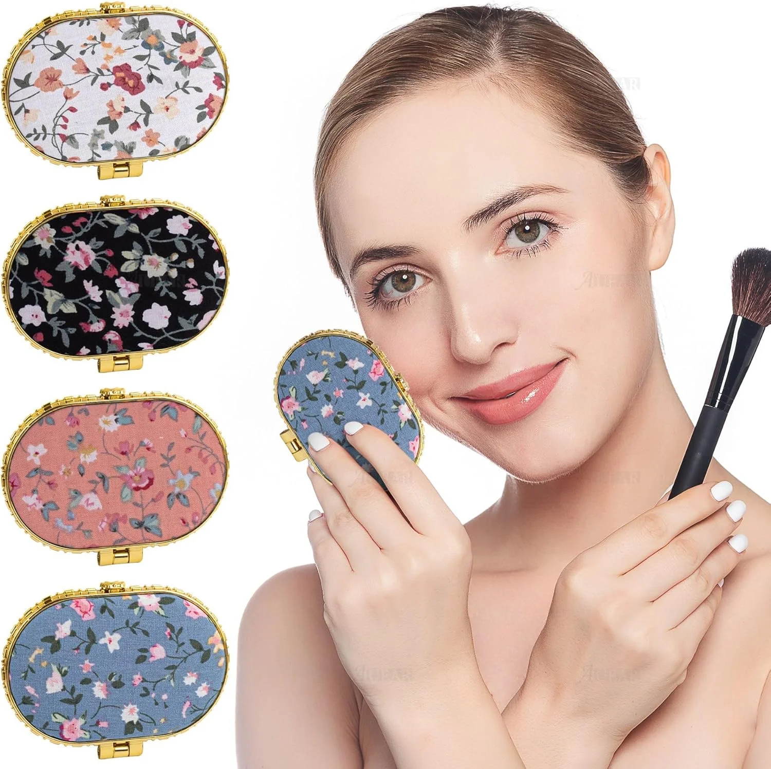 AUEAR, 4 Pack Flower Small Compact Mirror Vintage Makeup Floral Pocket Mirror for Beauty Oval