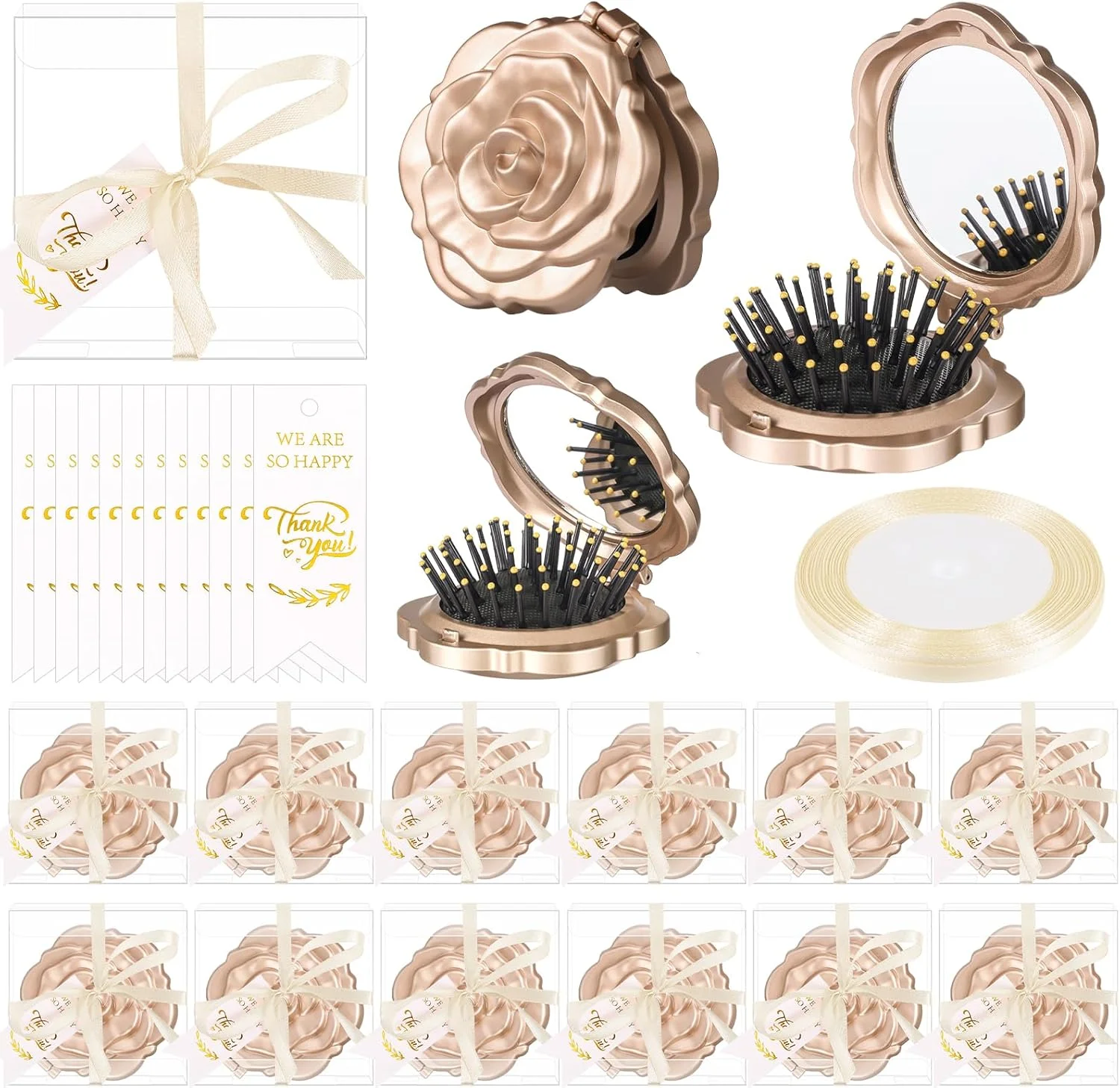 12 عدد ست آینه جیبی مسافرتی کوچک به همراه برس، مناسب برای گیفت عروسی، شامل آینه جیبی گل رز به همراه برس، تگ های تشکر، جعبه های پلاستیکی شفاف به همراه روبان برای گیفت جشن عروس، هدیه یادگاری مهمانان جشن 12 عدد ست آینه جیبی مسافرتی کوچک به همراه برس، مناسب برای گیفت عروسی، شامل آینه جیبی گل رز به همراه برس، تگ های تشکر، جعبه های پلاستیکی شفاف به همراه روبان برای گیفت جشن عروس، هدیه یادگاری مهمانان جشن
