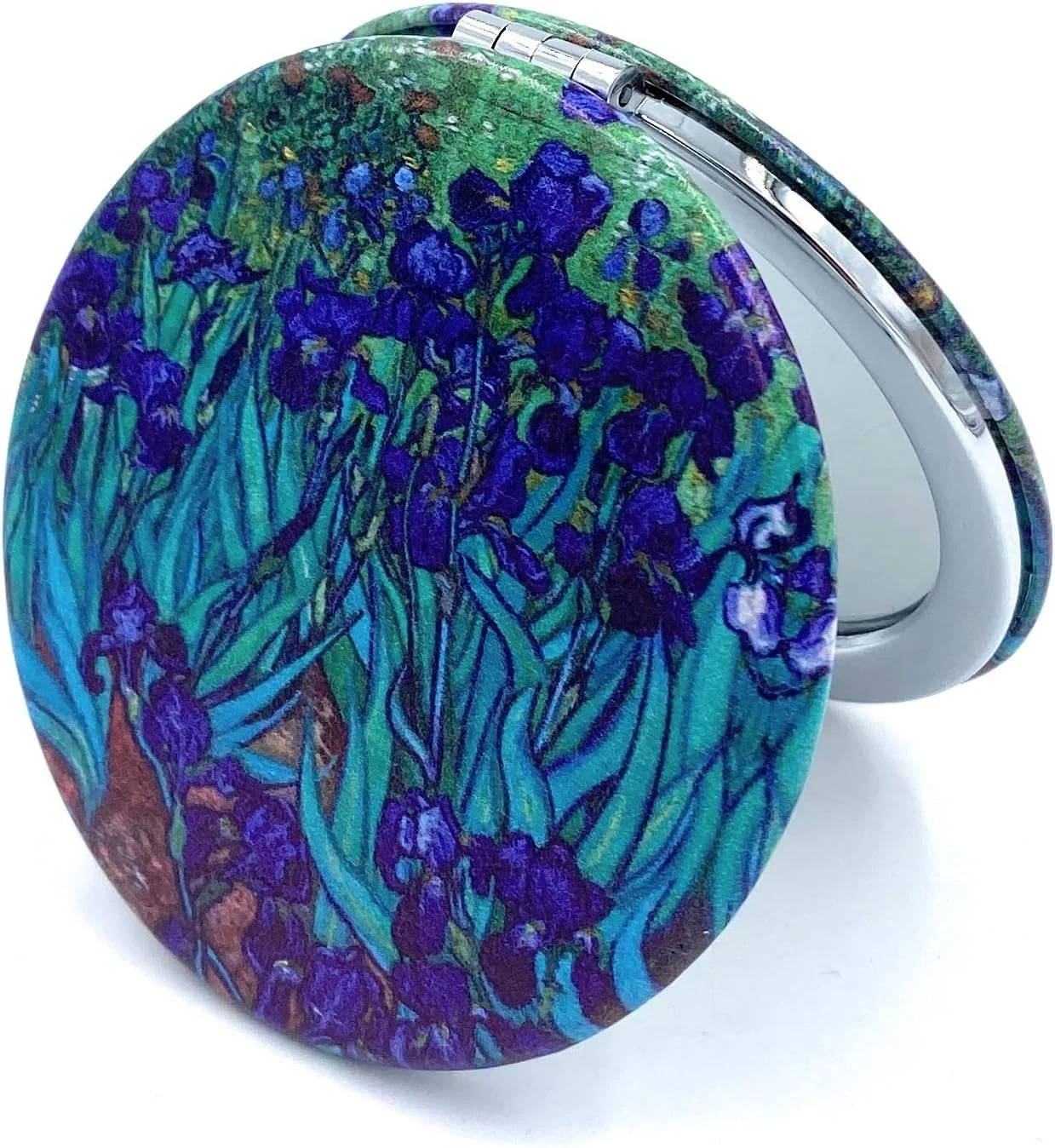 آینه جیبی زنانه Aeisage، آینه مسافرتی کوچک، بزرگنمایی طرح گل های زنبق اثر ونگوگ، آینه کیف پول، هدیه ای منحصر به فرد برای مادر هنرمند