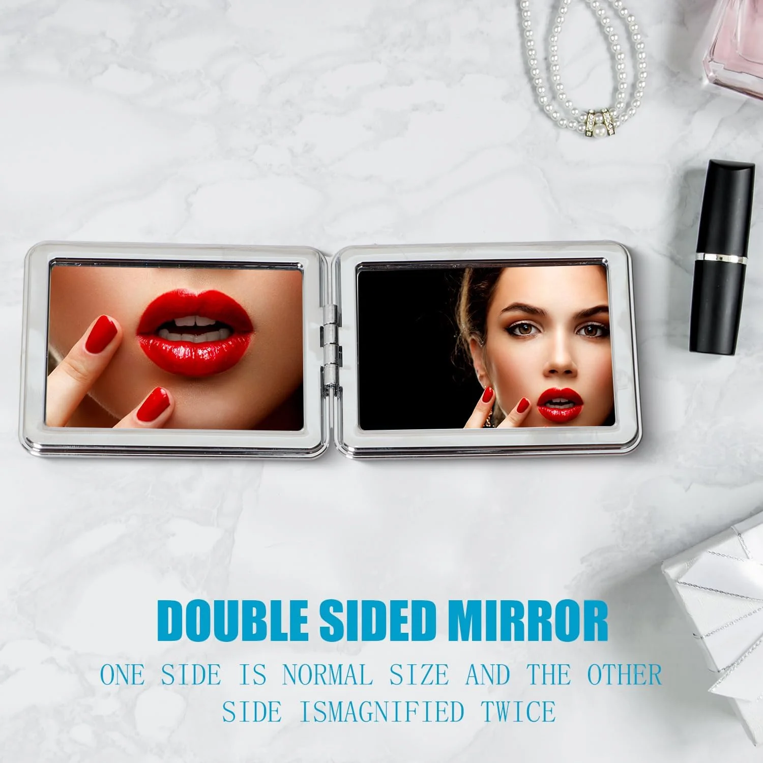 آینه آرایشی مسافرتی جمع و جور Aruicheng، آینه جیبی با بزرگنمایی 1X/2X، آینه دو طرفه دستی تاشو، هدیه برای زنان و دختران