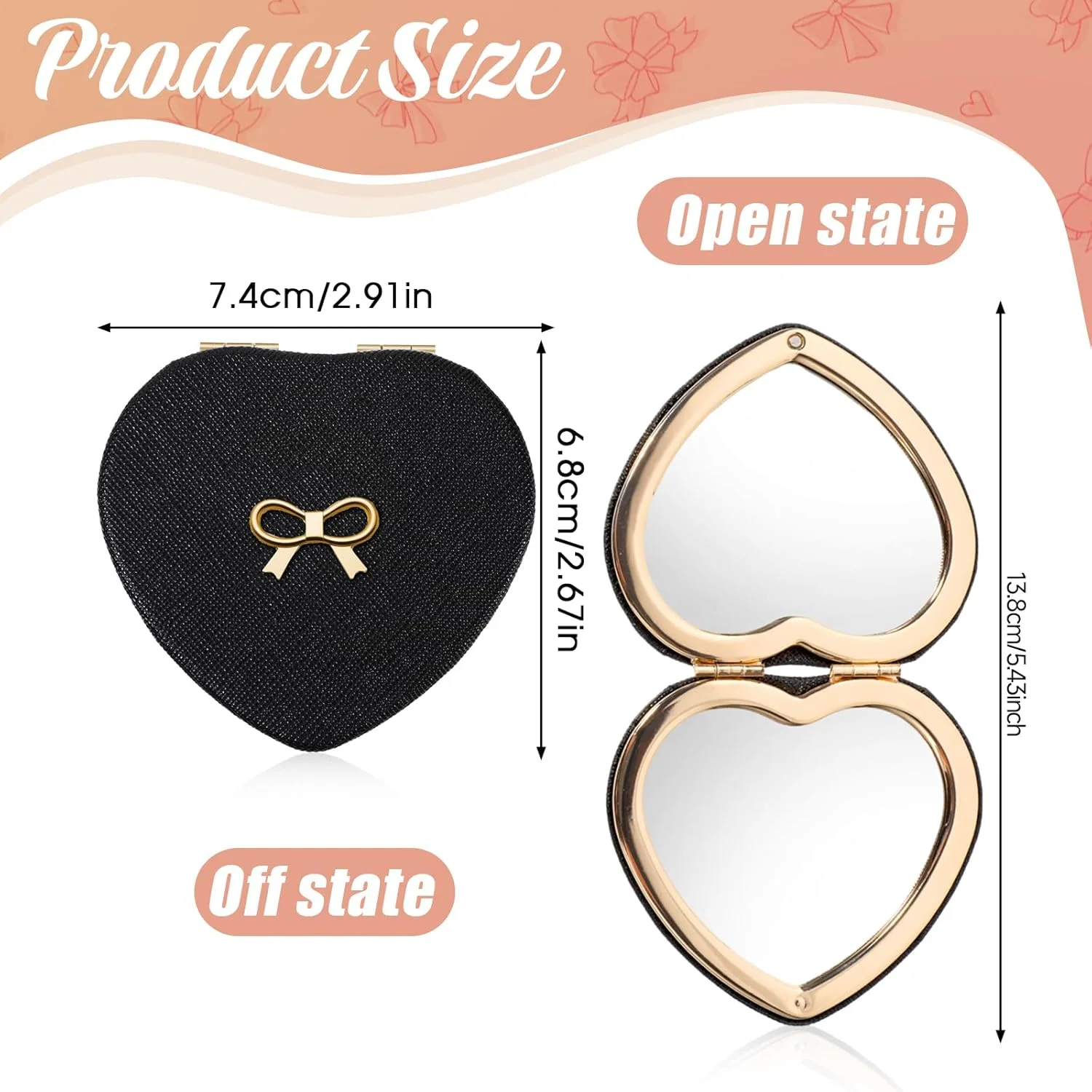 آینه جیبی جمع و جور Apausvcm، آینه تاشو کوچک قابل حمل مینیاتوری به شکل قلب، آینه دو طرفه بزرگنمایی 1X/2X، آینه آرایشی مسافرتی مشکی برای زنان و دختران آینه جیبی جمع و جور Apausvcm، آینه تاشو کوچک قابل حمل مینیاتوری به شکل قلب، آینه دو طرفه بزرگنمایی 1X/2X، آینه آرایشی مسافرتی مشکی برای زنان و دختران