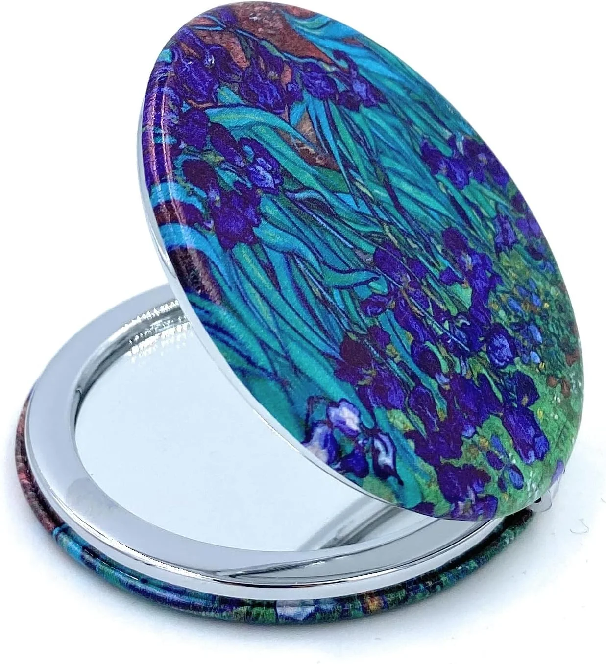 آینه جیبی زنانه Aeisage، آینه مسافرتی کوچک، بزرگنمایی طرح گل های زنبق اثر ونگوگ، آینه کیف پول، هدیه ای منحصر به فرد برای مادر هنرمند