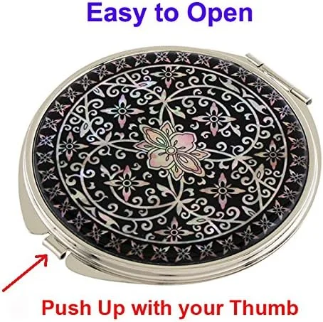 آینه جیبی دوطرفه طرح گل و طاووس با صدف مروارید، 90 گرم