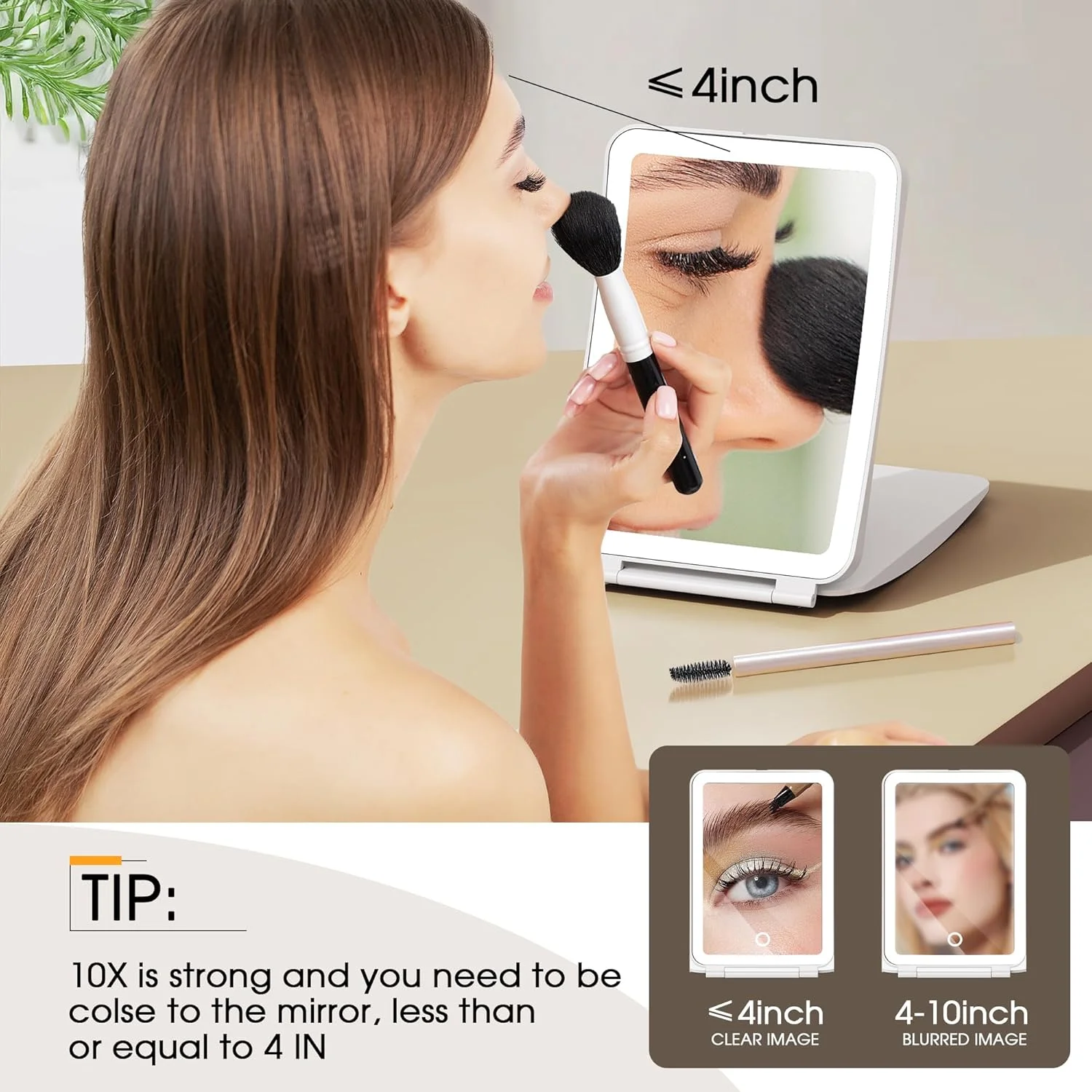 آینه آرایشی چراغ دار با بزرگنمایی 10X/1X، آینه بزرگنمایی شارژی با 80 LED و باتری 2000mAh، آینه رومیزی مسافرتی قابل حمل با نورپردازی 3 رنگ قابل تنظیم، لوازم ضروری سفر