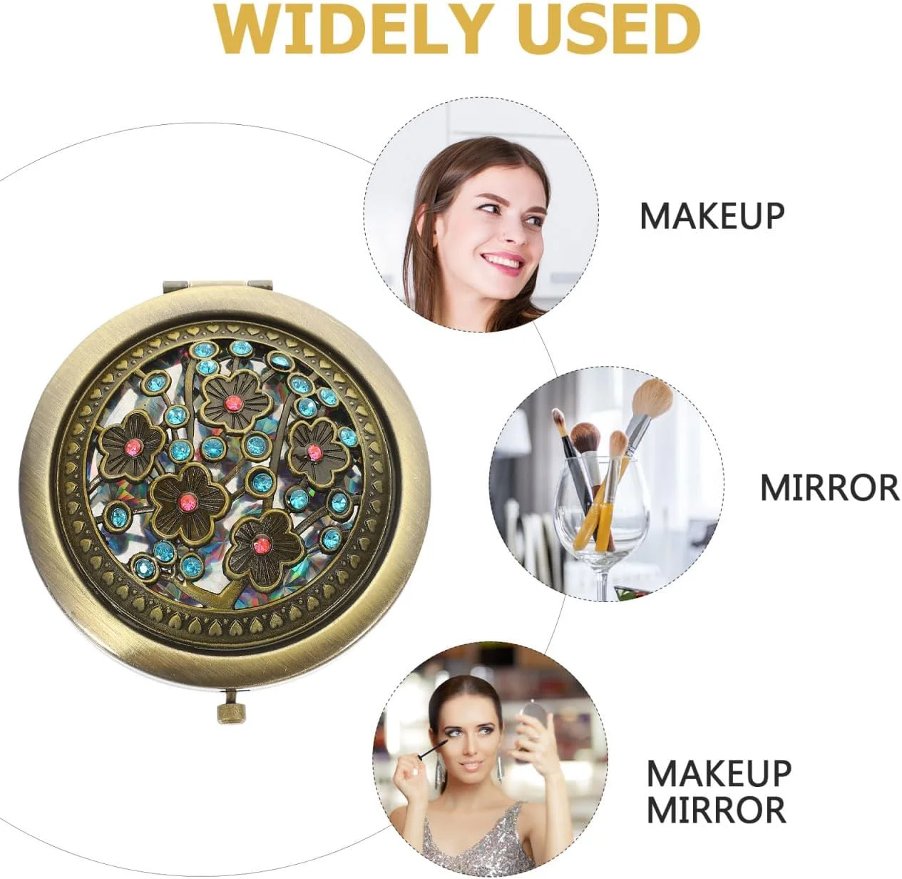 آرتیبتر آینه جیبی عتیقه گرد تاشو دو طرفه برای آرایش بانوان، مادران و کودکان (رنگ تصادفی)