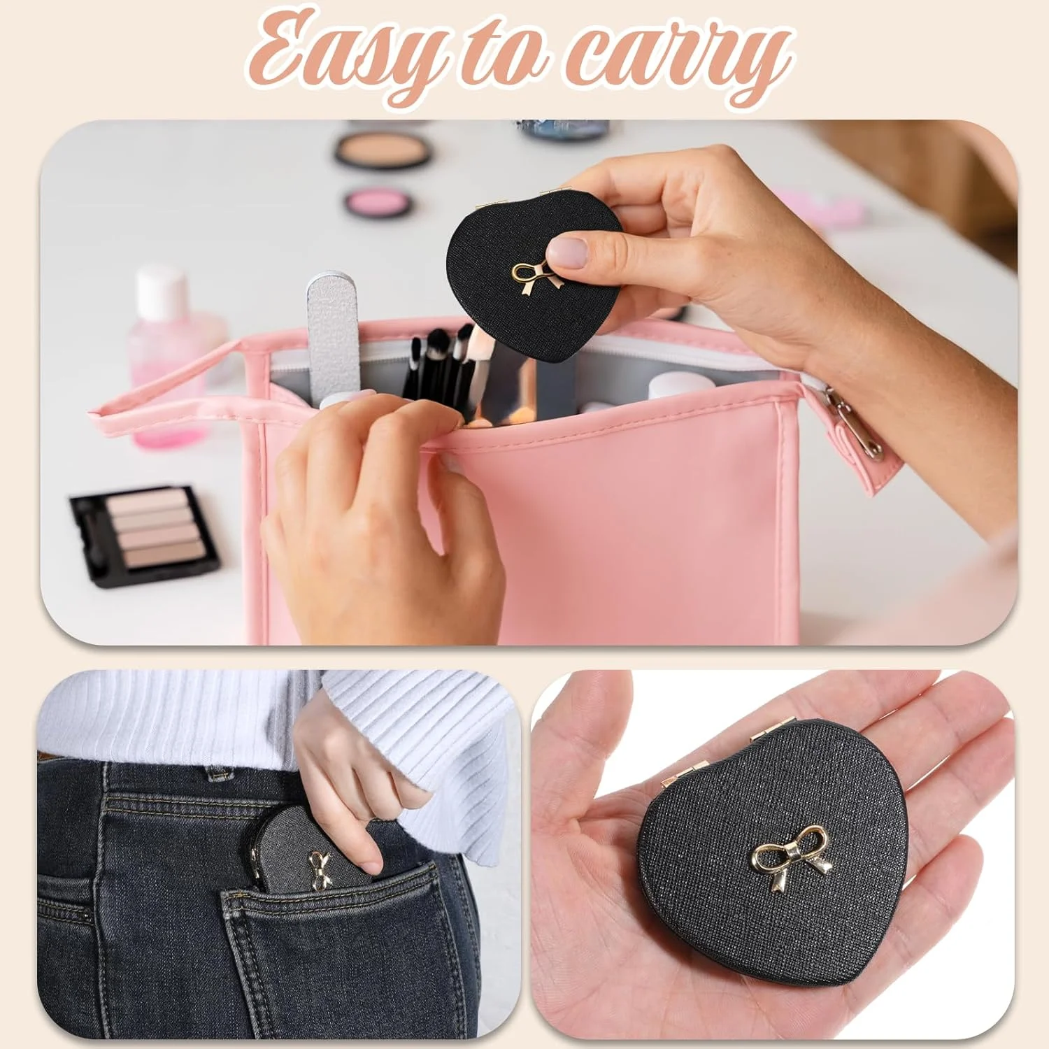 آینه جیبی جمع و جور Apausvcm، آینه تاشو کوچک قابل حمل مینیاتوری به شکل قلب، آینه دو طرفه بزرگنمایی 1X/2X، آینه آرایشی مسافرتی مشکی برای زنان و دختران آینه جیبی جمع و جور Apausvcm، آینه تاشو کوچک قابل حمل مینیاتوری به شکل قلب، آینه دو طرفه بزرگنمایی 1X/2X، آینه آرایشی مسافرتی مشکی برای زنان و دختران