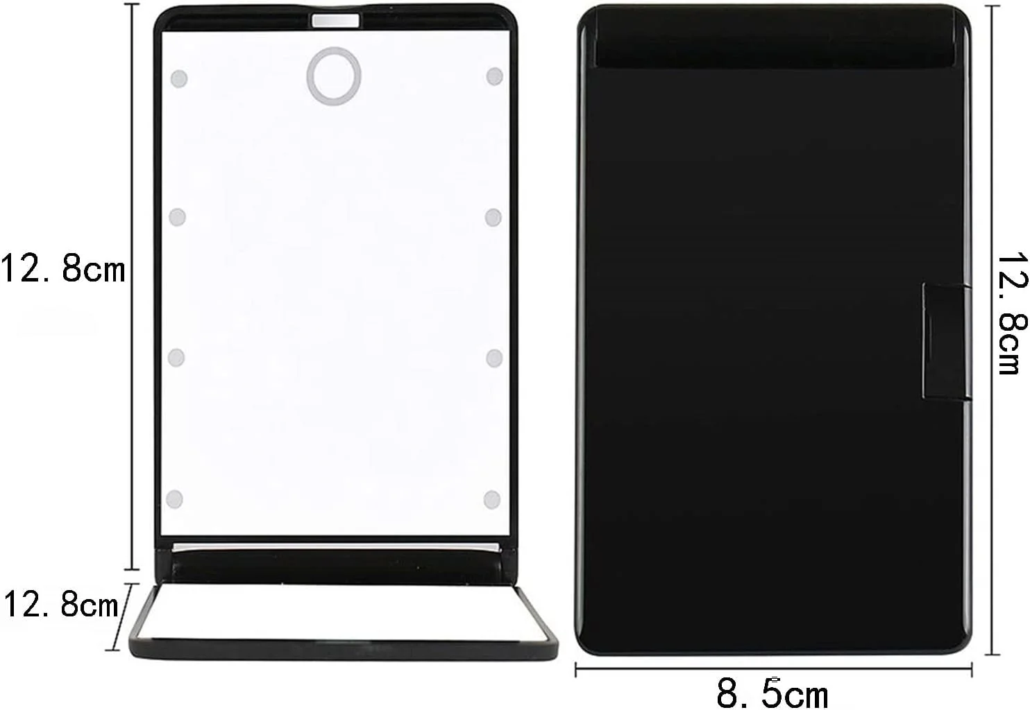 آینه آرایشی مسافرتی LED Arabest، آینه تاشو جمع و جور با بزرگنمایی 1X/2X، آینه آرایشی قابل حمل با 8 چراغ LED قابل تنظیم، آینه رومیزی لمسی (مشکی)