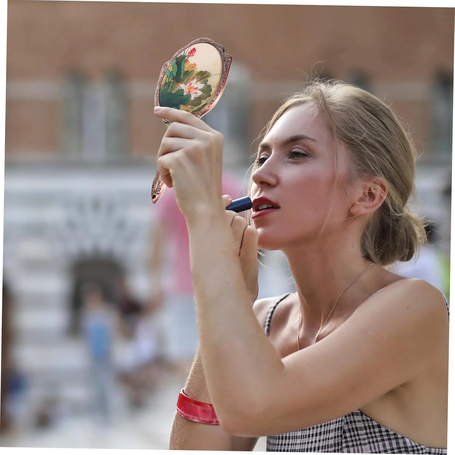 آینه آرایشی مسافرتی Angoily، آینه دستی با دسته، آینه فلزی قابل حمل