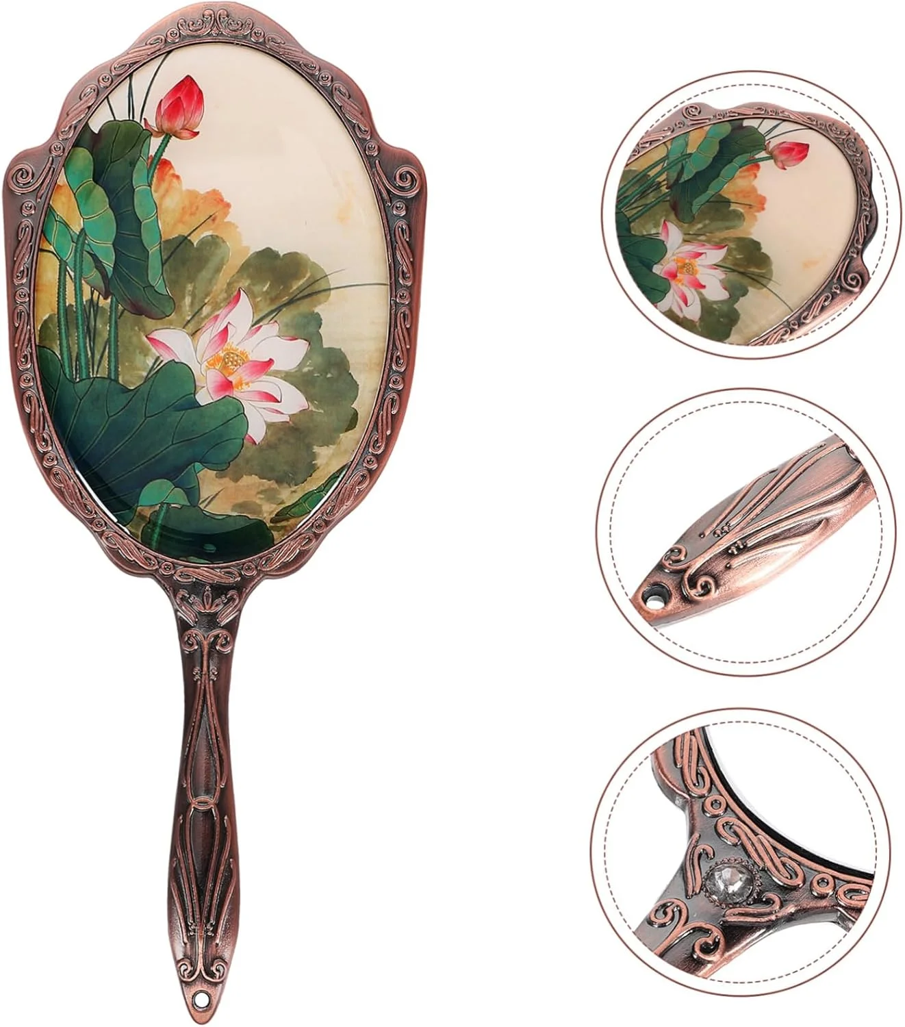 آینه آرایشی مسافرتی Angoily، آینه دستی با دسته، آینه فلزی قابل حمل