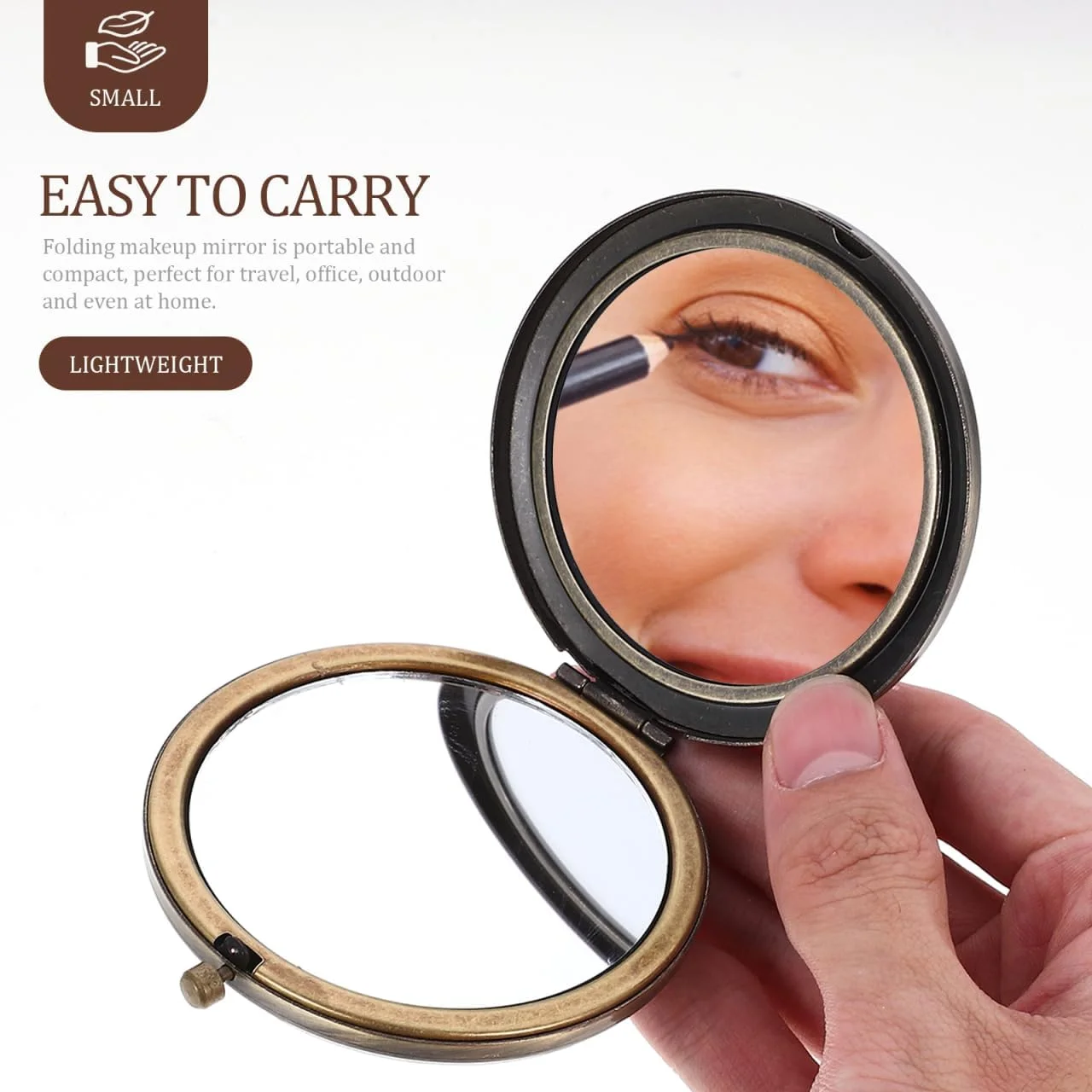 آرتیبتر آینه جیبی عتیقه گرد تاشو دو طرفه برای آرایش بانوان، مادران و کودکان (رنگ تصادفی)