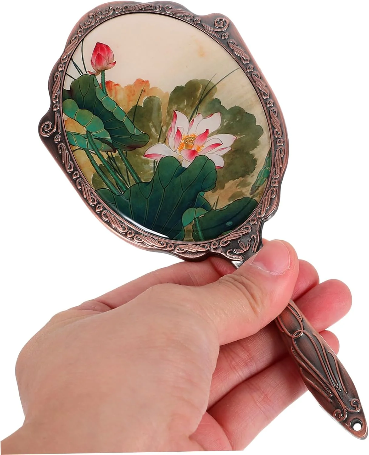 آینه آرایشی مسافرتی Angoily، آینه دستی با دسته، آینه فلزی قابل حمل