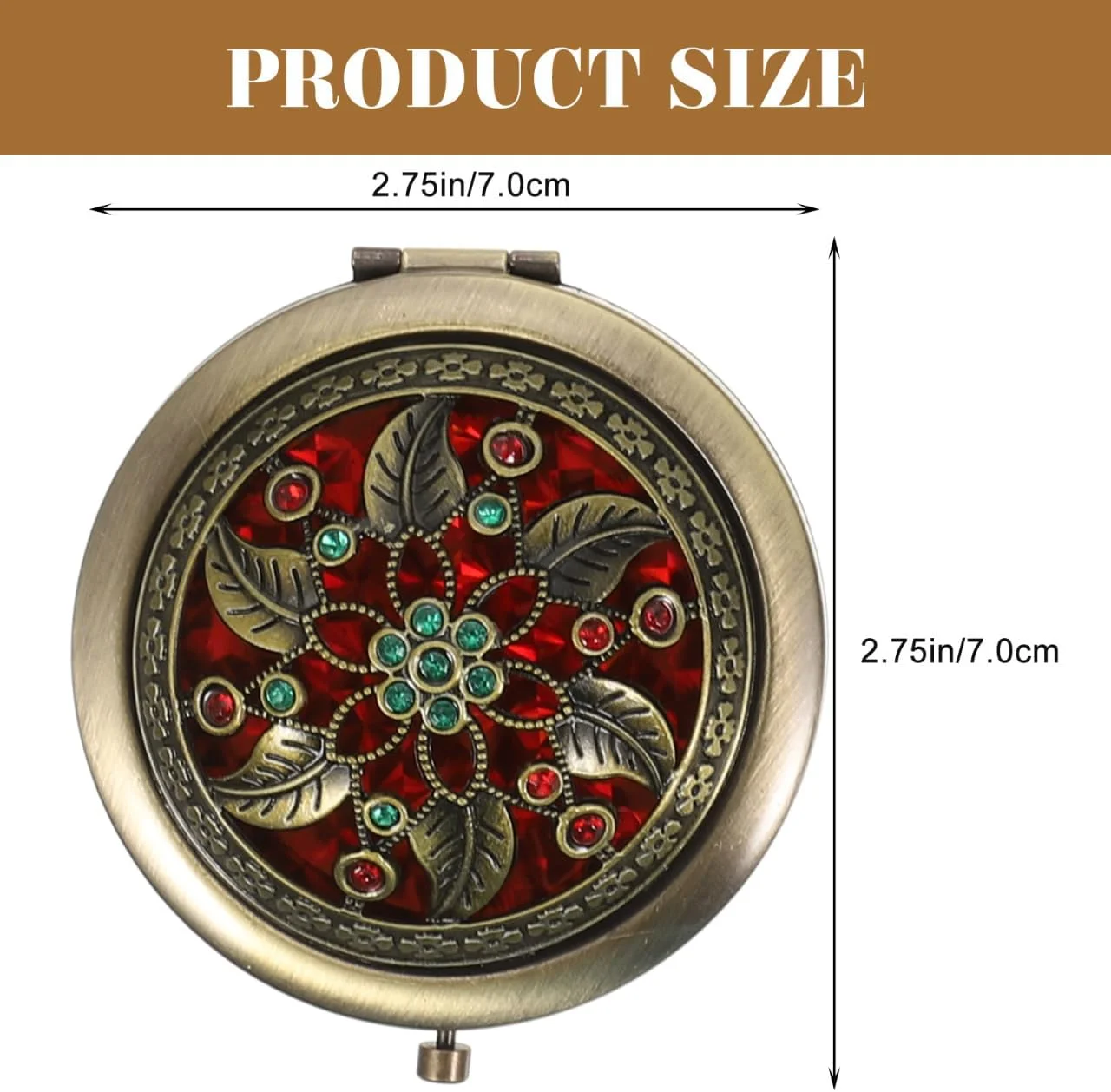 آرتیبتر آینه جیبی عتیقه گرد تاشو دو طرفه برای آرایش بانوان، مادران و کودکان (رنگ تصادفی)
