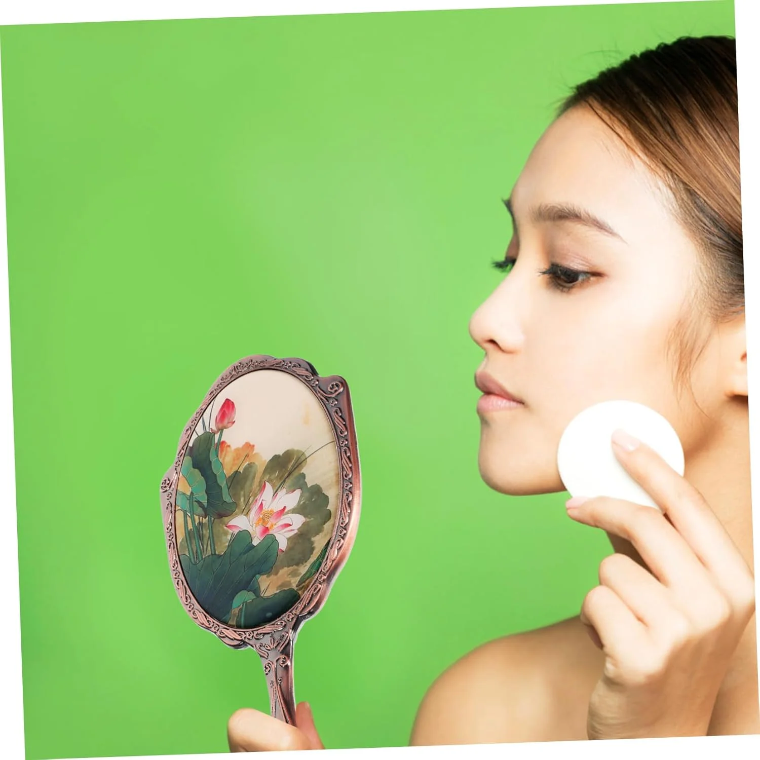 آینه آرایشی مسافرتی Angoily، آینه دستی با دسته، آینه فلزی قابل حمل