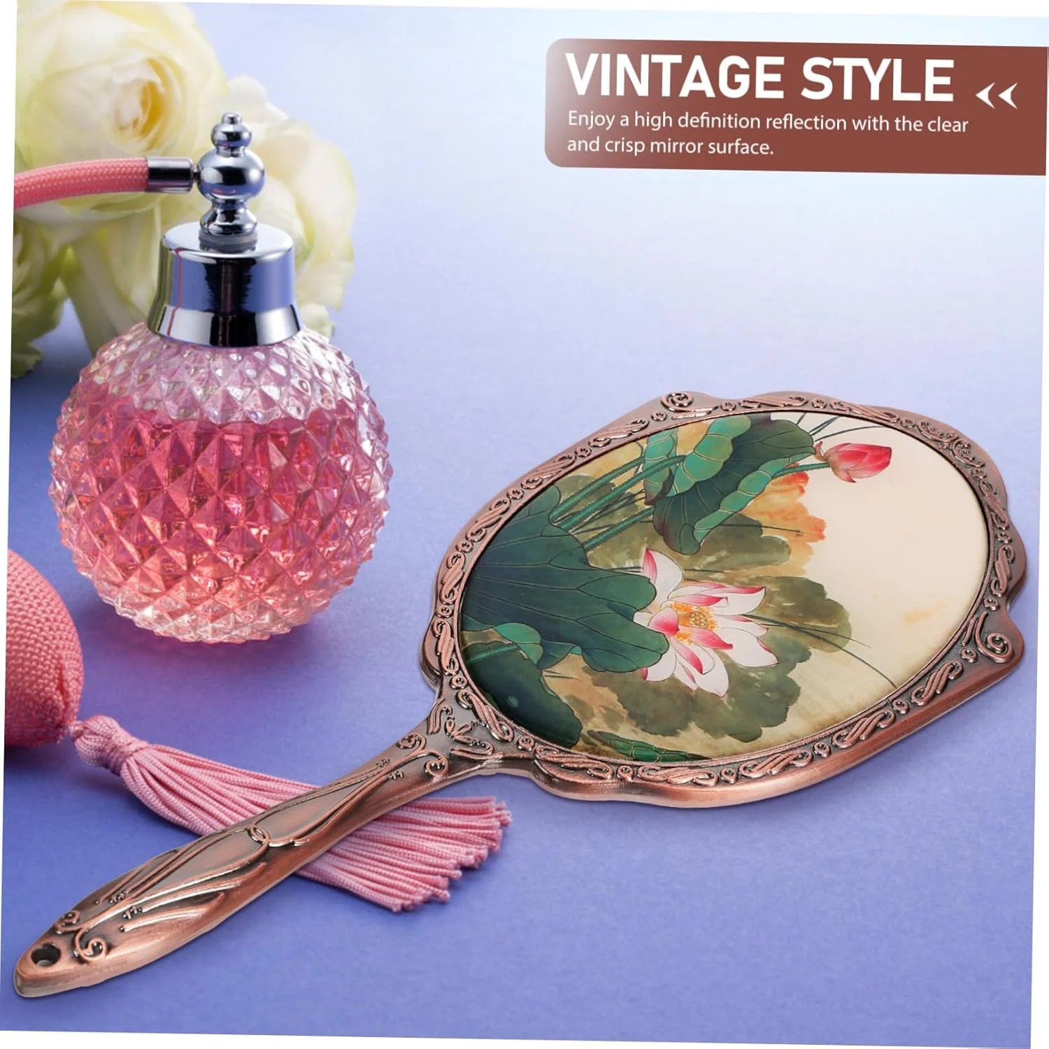 آینه آرایشی مسافرتی Angoily، آینه دستی با دسته، آینه فلزی قابل حمل